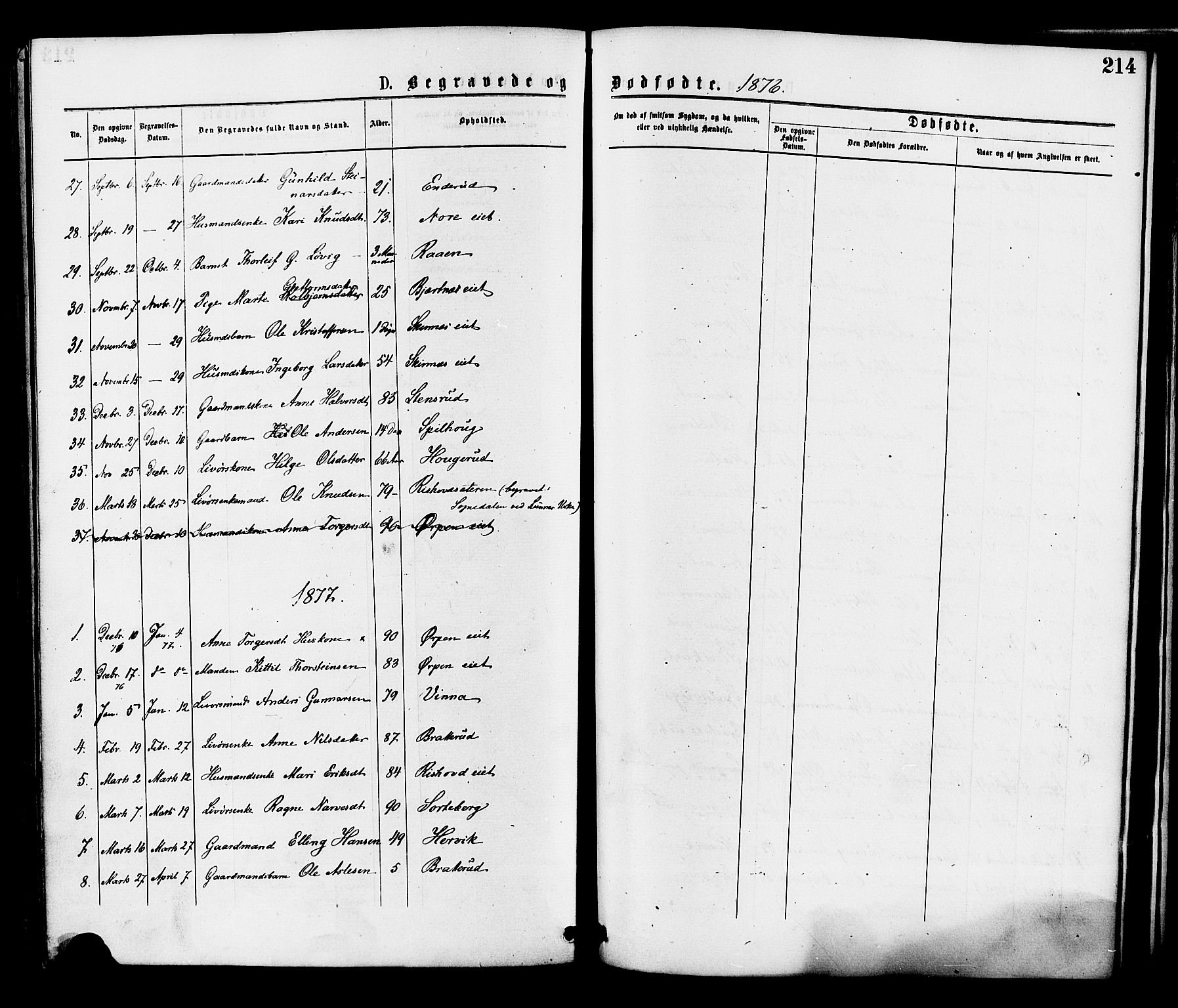Krødsherad kirkebøker, SAKO/A-19/F/Fa/L0004: Parish register (official) no. 4, 1873-1878, p. 214