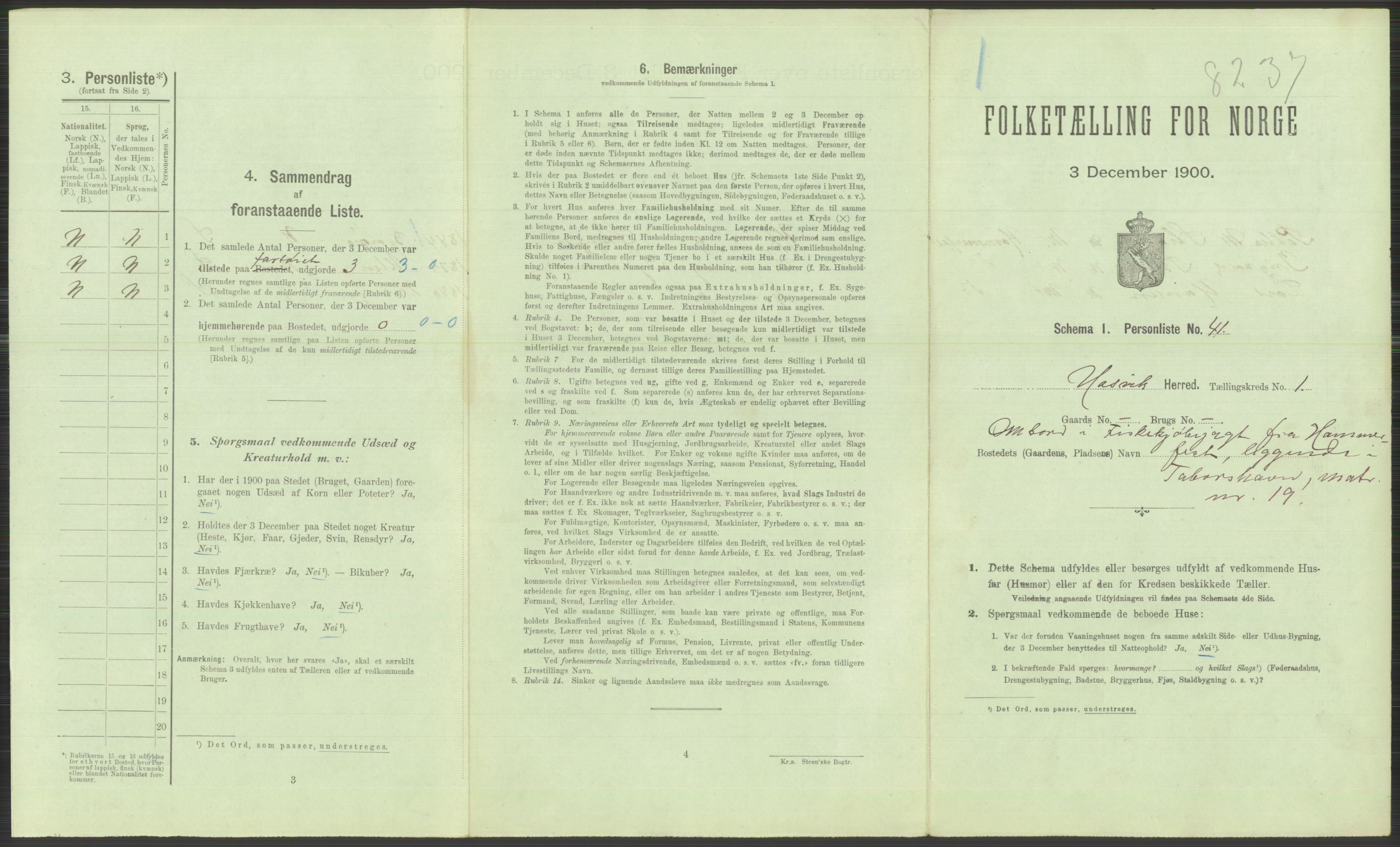 RA, 1900 Census - ship lists from ships in Norwegian harbours, harbours abroad and at sea, 1900, p. 3041