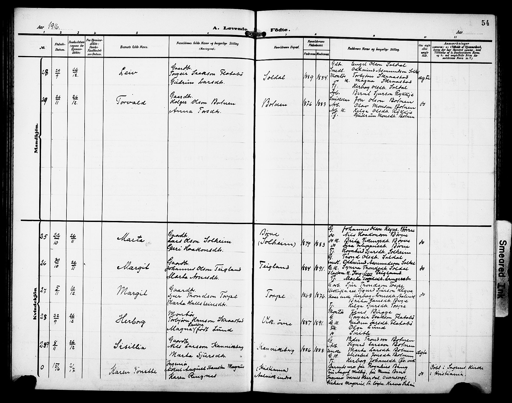 Kvam sokneprestembete, AV/SAB-A-76201/H/Hab: Parish register (copy) no. C 4, 1906-1931, p. 54