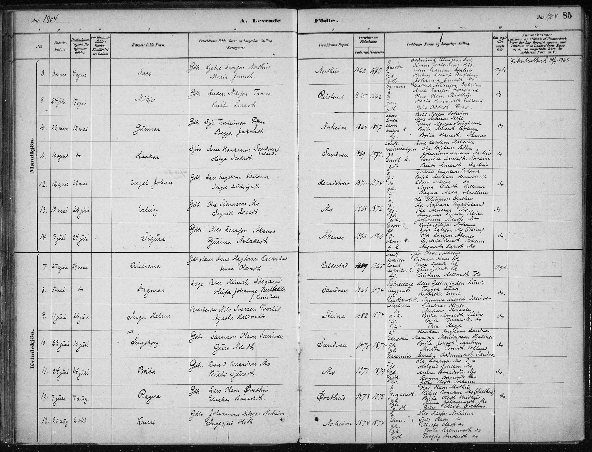 Kvam sokneprestembete, AV/SAB-A-76201/H/Haa: Parish register (official) no. B  1, 1880-1908, p. 85