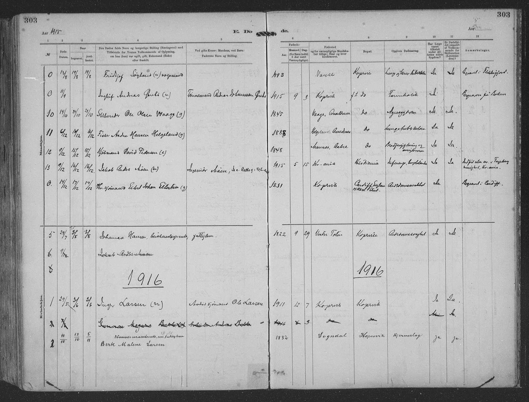 Kopervik sokneprestkontor, SAST/A-101850/H/Ha/Haa/L0001: Parish register (official) no. A 1, 1880-1919, p. 303