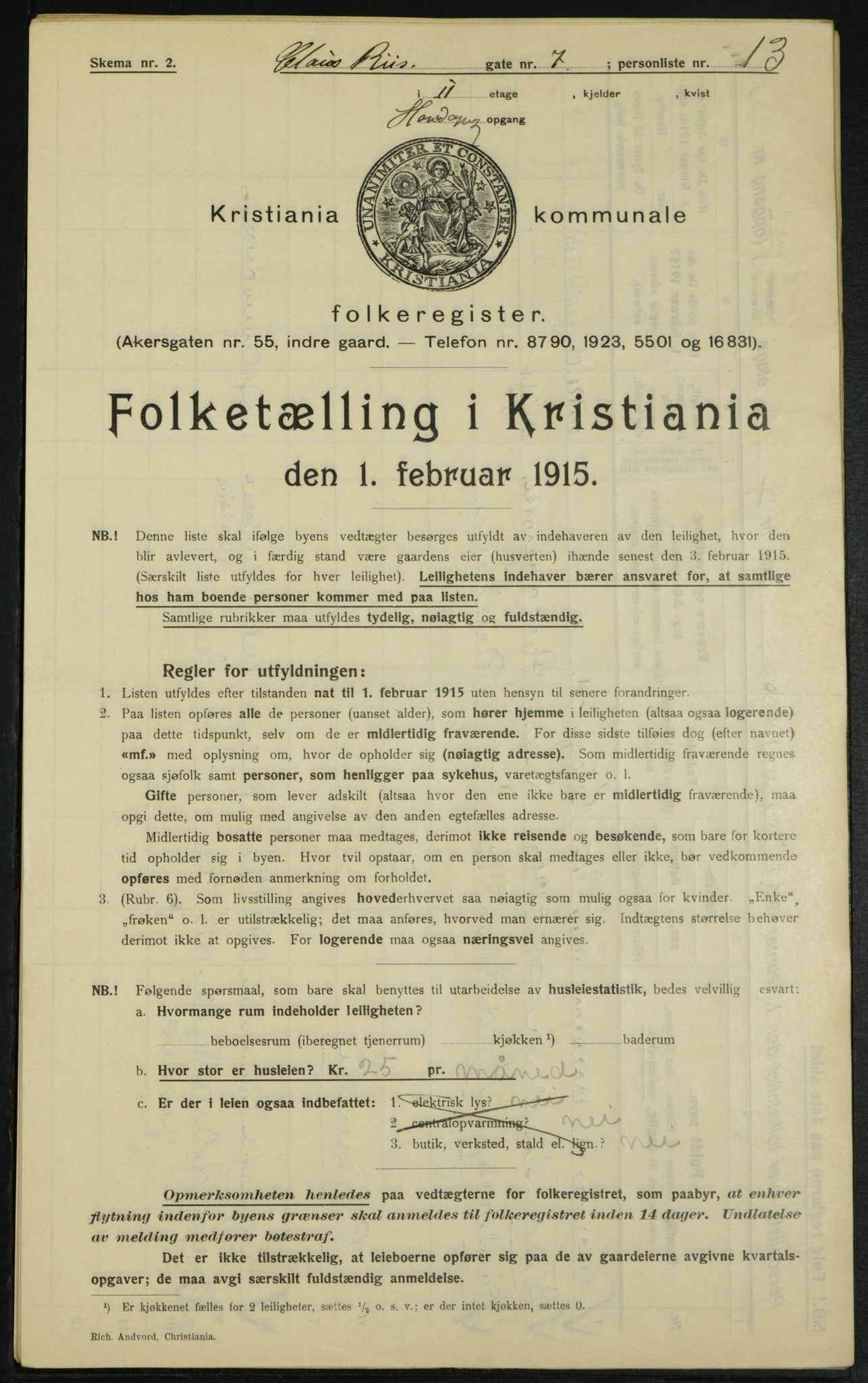 OBA, Municipal Census 1915 for Kristiania, 1915, p. 12760