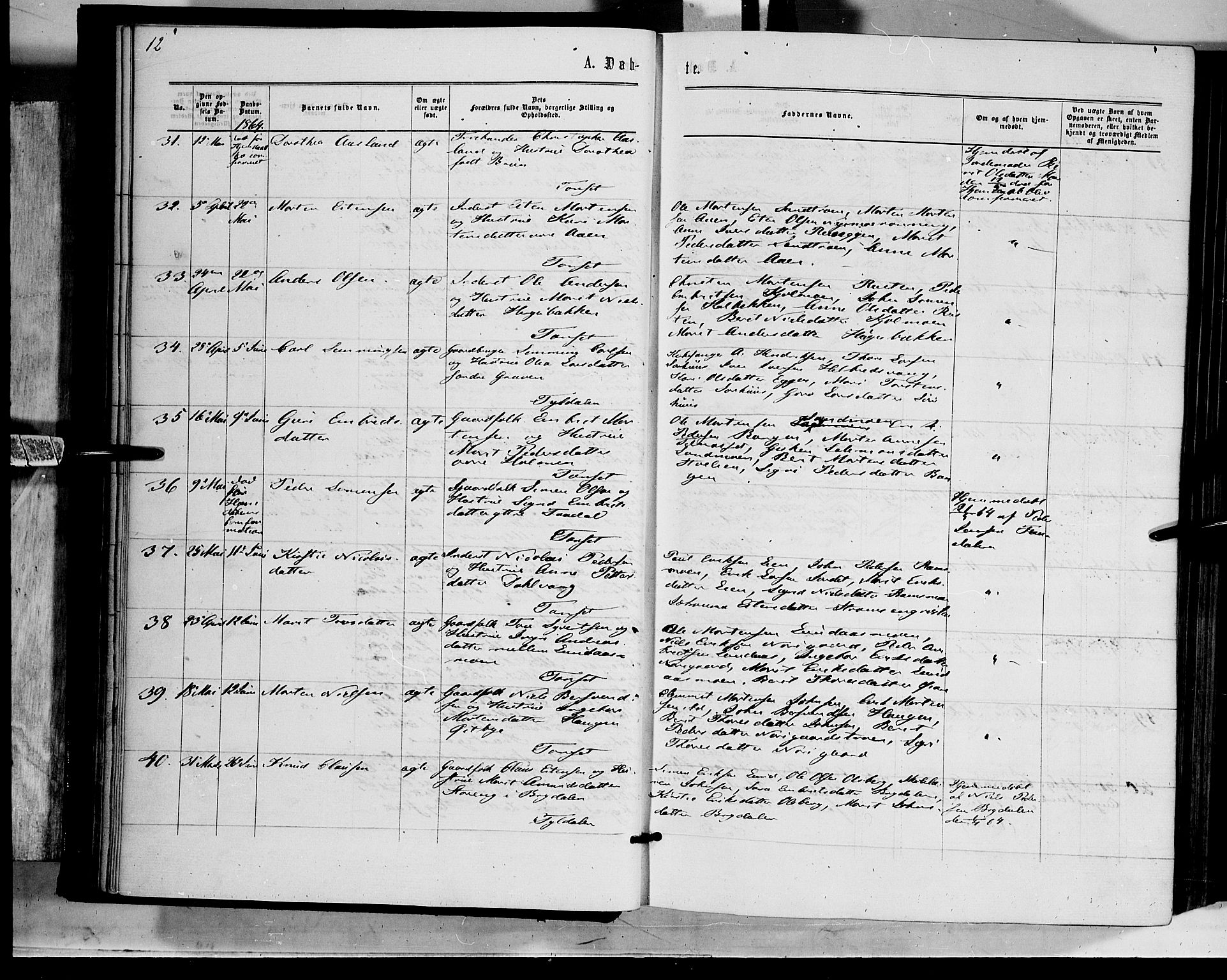 Tynset prestekontor, AV/SAH-PREST-058/H/Ha/Haa/L0021: Parish register (official) no. 21, 1863-1879, p. 12