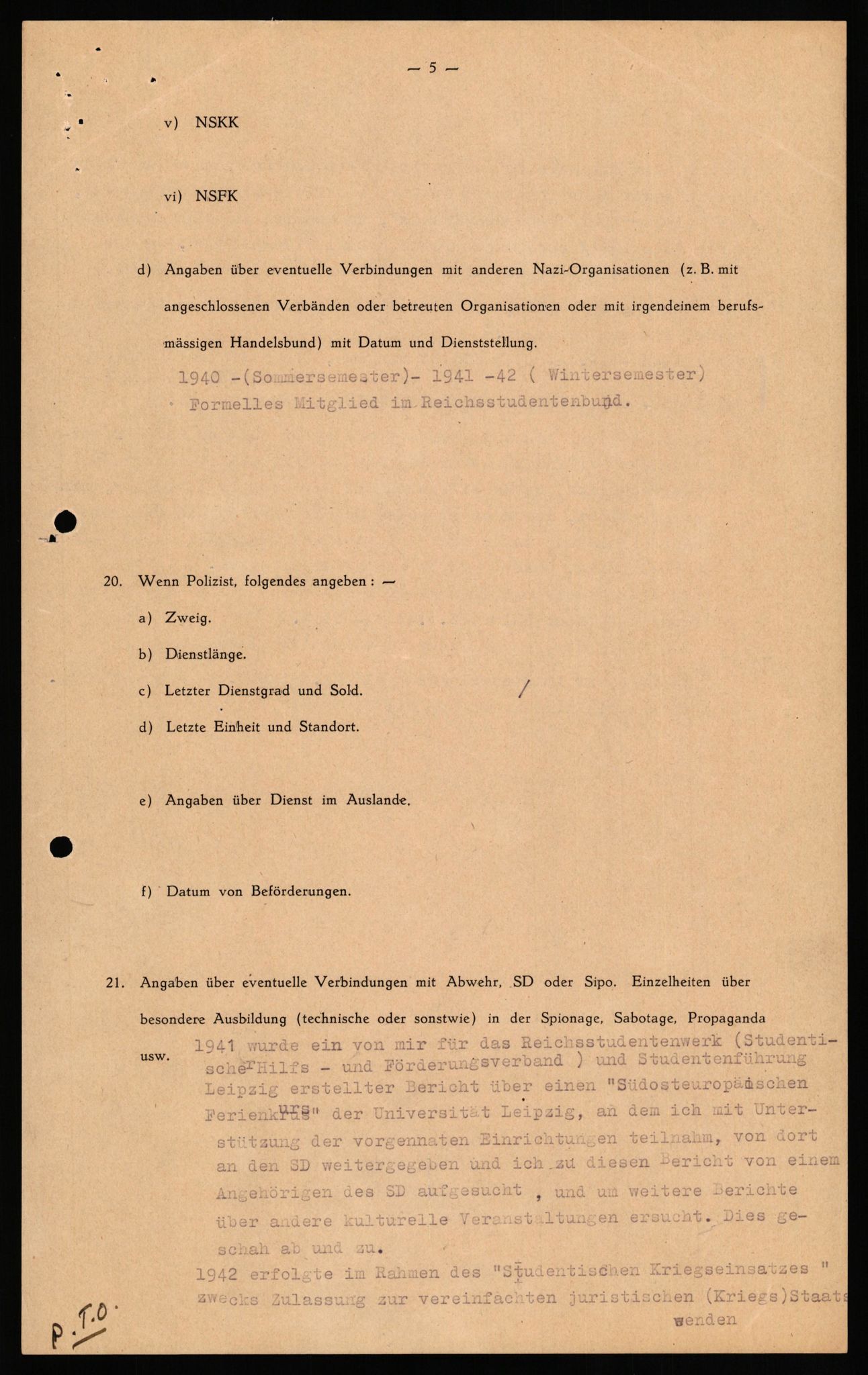 Forsvaret, Forsvarets overkommando II, AV/RA-RAFA-3915/D/Db/L0030: CI Questionaires. Tyske okkupasjonsstyrker i Norge. Tyskere., 1945-1946, p. 41