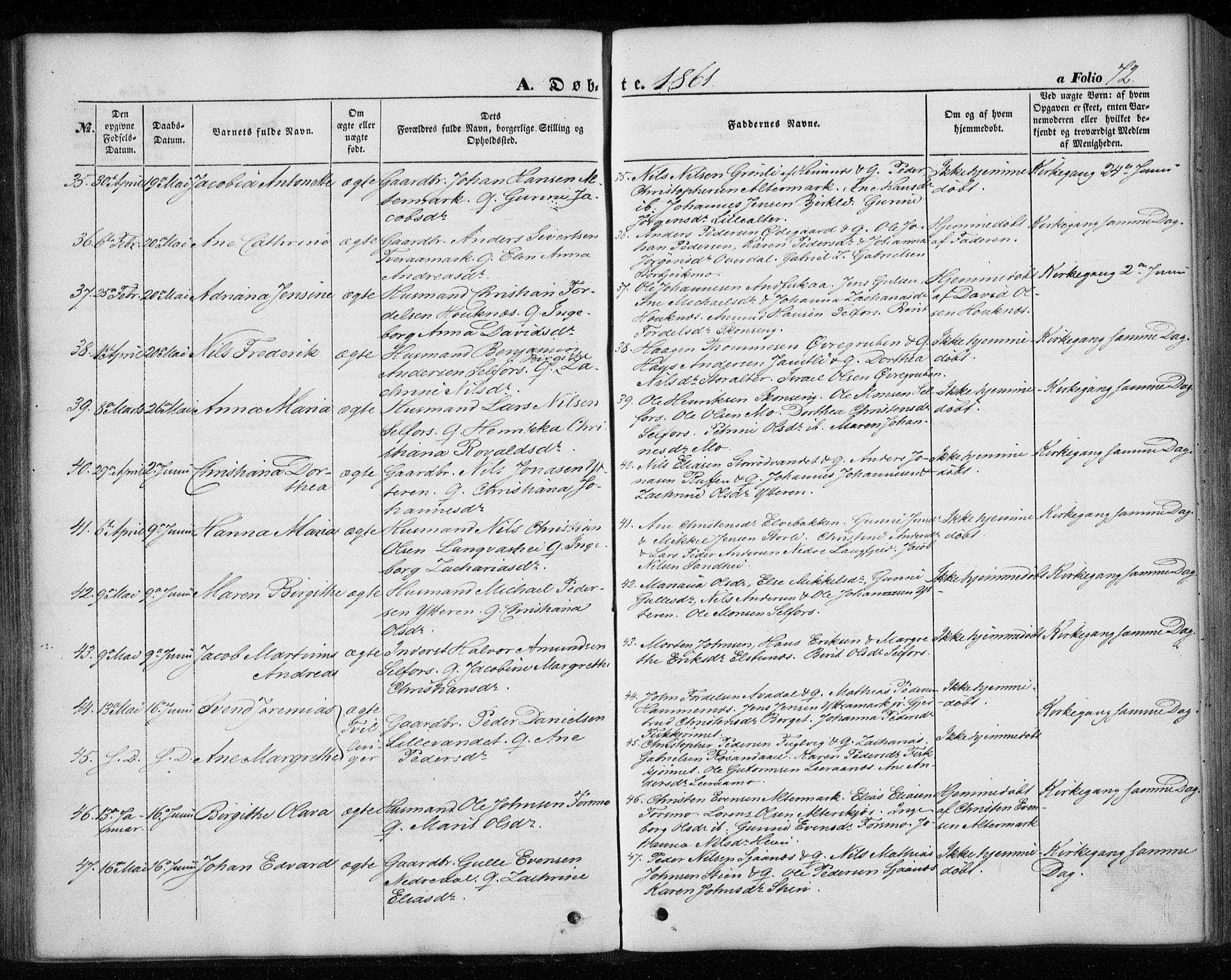 Ministerialprotokoller, klokkerbøker og fødselsregistre - Nordland, AV/SAT-A-1459/827/L0392: Parish register (official) no. 827A04, 1853-1866, p. 72