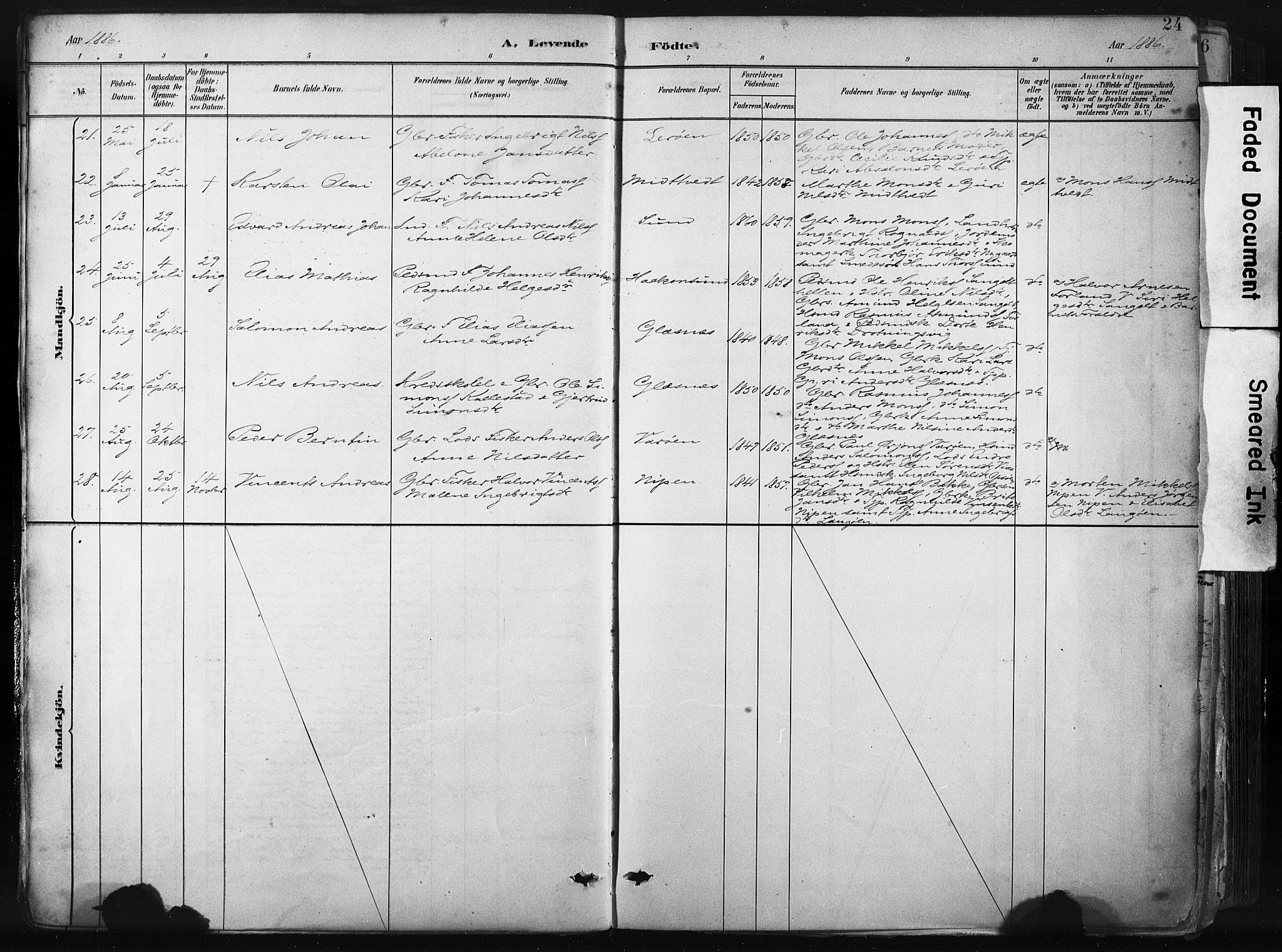 Sund sokneprestembete, AV/SAB-A-99930: Parish register (official) no. B 1, 1882-1907, p. 24