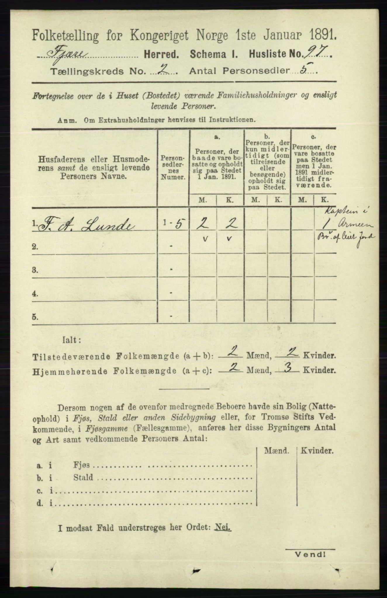 RA, 1891 census for 0923 Fjære, 1891, p. 732