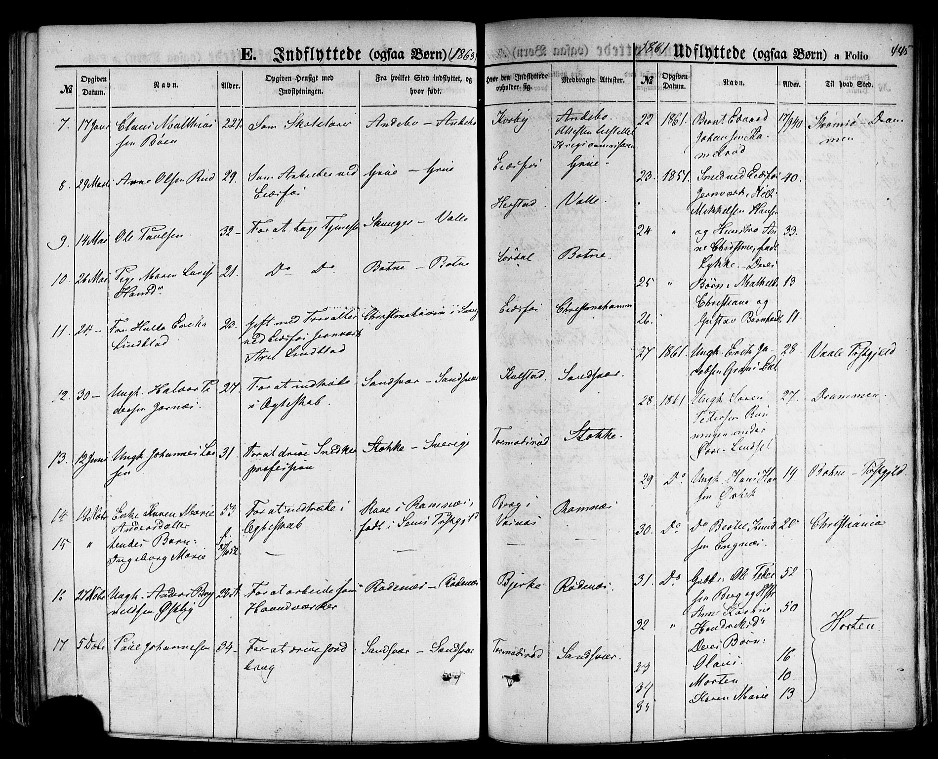 Hof kirkebøker, AV/SAKO-A-64/F/Fa/L0006: Parish register (official) no. I 6, 1851-1877, p. 445