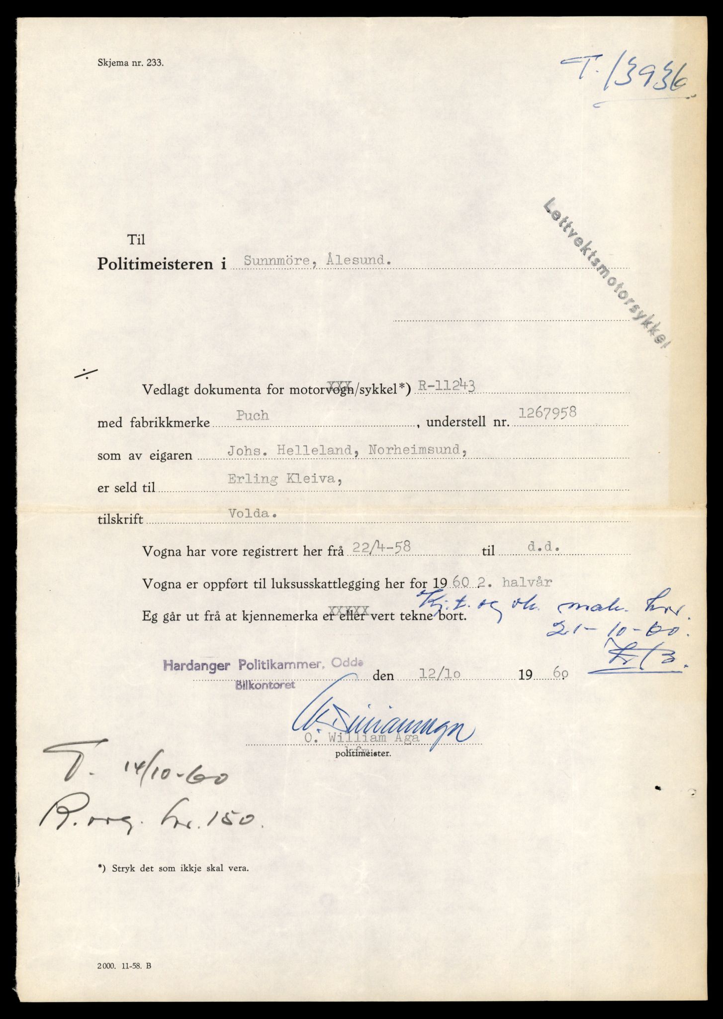 Møre og Romsdal vegkontor - Ålesund trafikkstasjon, AV/SAT-A-4099/F/Fe/L0042: Registreringskort for kjøretøy T 13906 - T 14079, 1927-1998, p. 518