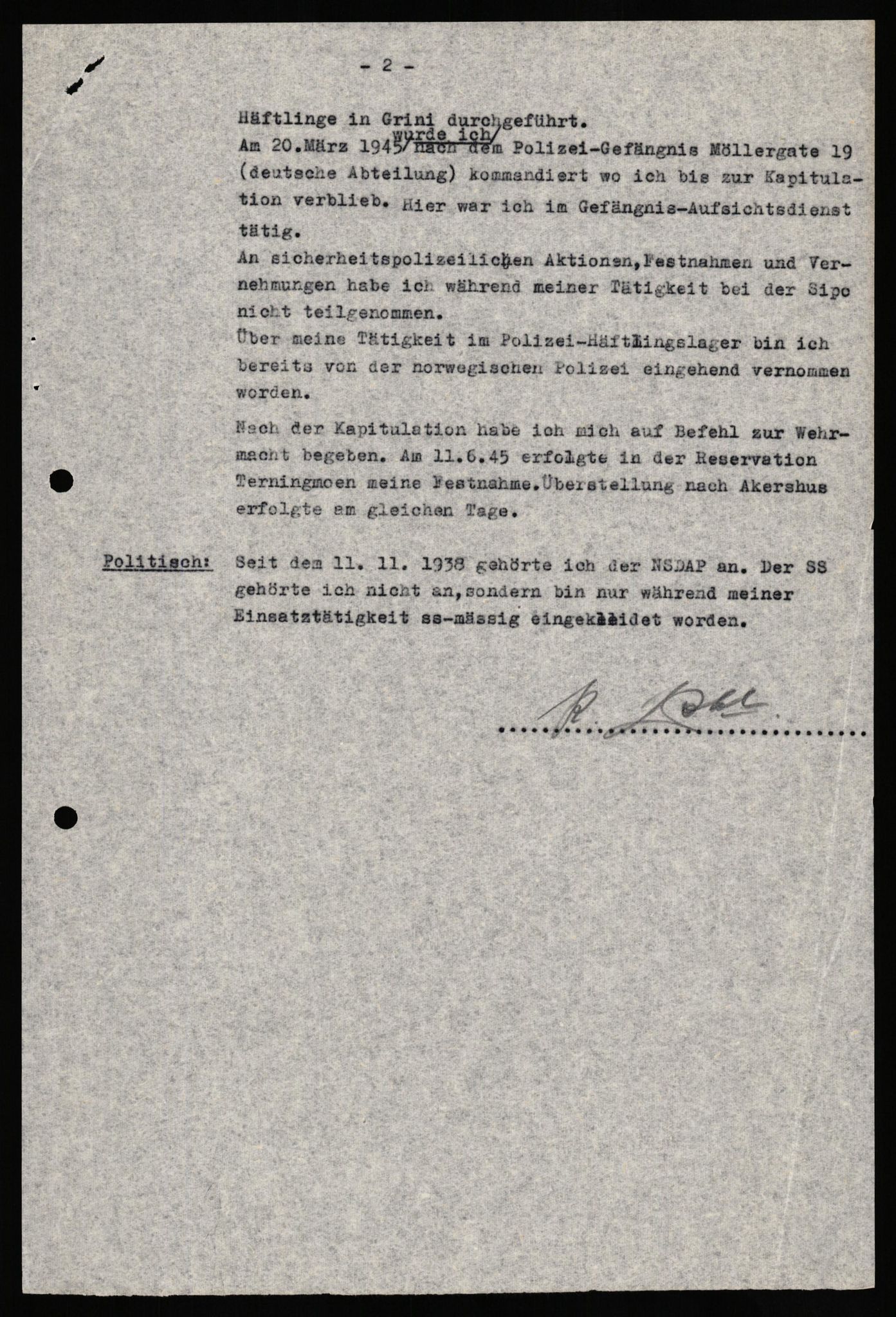 Forsvaret, Forsvarets overkommando II, AV/RA-RAFA-3915/D/Db/L0026: CI Questionaires. Tyske okkupasjonsstyrker i Norge. Tyskere., 1945-1946, p. 262