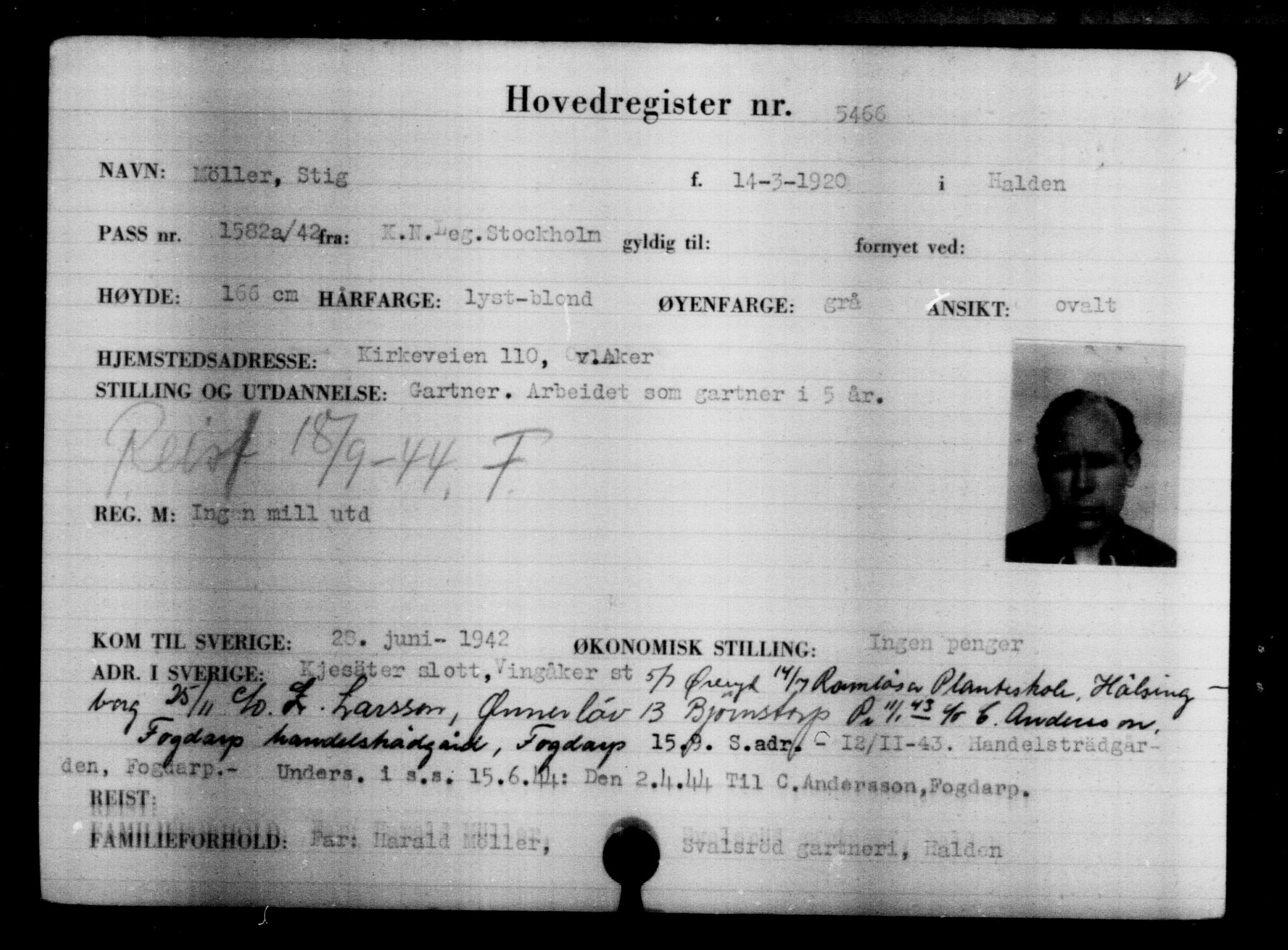 Utenriksstasjonene, Legasjonen i Stockholm, Flyktningkontoret, AV/RA-S-6753/V/Va/L0004: Kjesäterkartoteket, flyktninger med registreringsnr. 3496-6610, 1940-1945, p. 2274