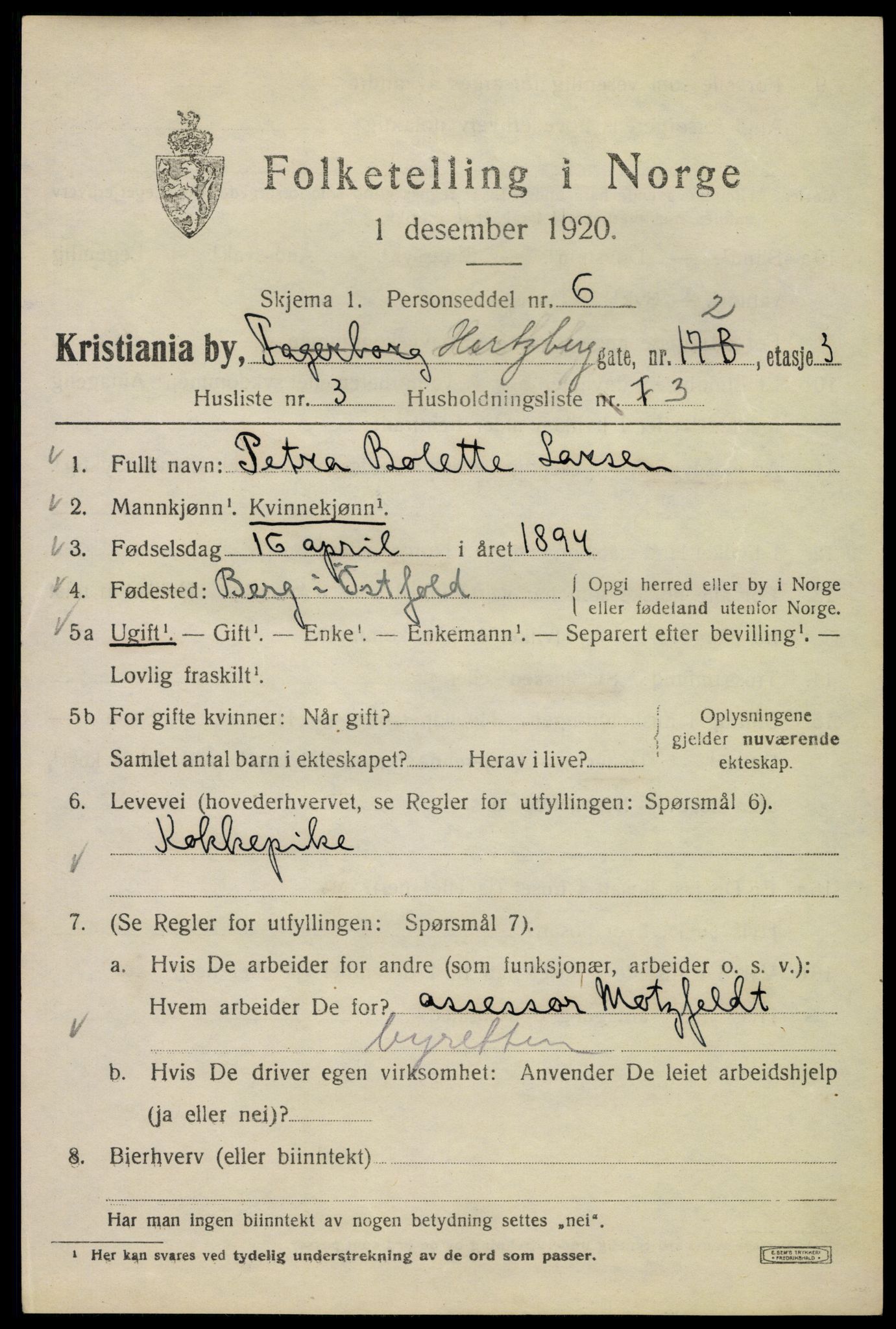 SAO, 1920 census for Kristiania, 1920, p. 292457