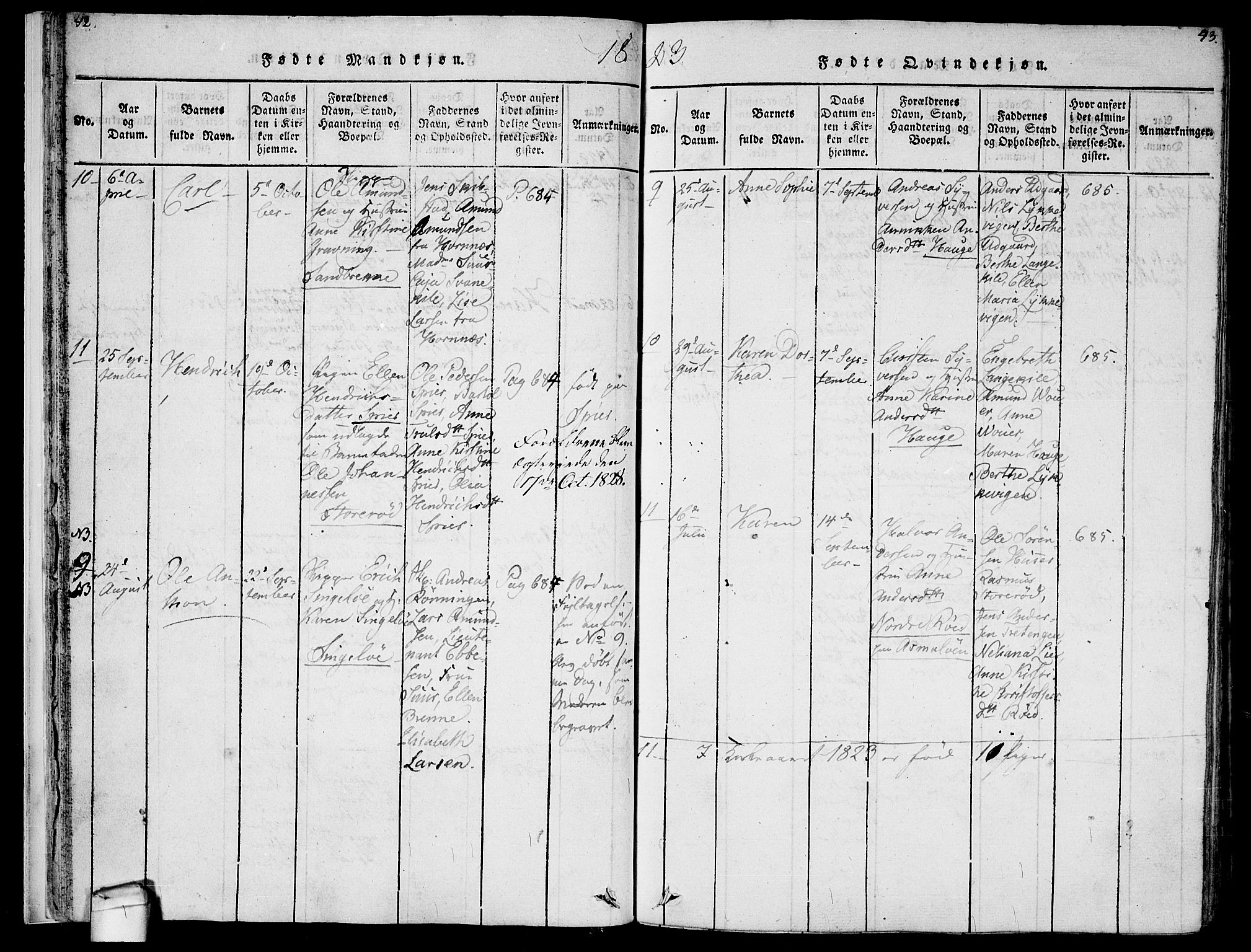 Hvaler prestekontor Kirkebøker, AV/SAO-A-2001/F/Fa/L0005: Parish register (official) no. I 5, 1816-1845, p. 42-43