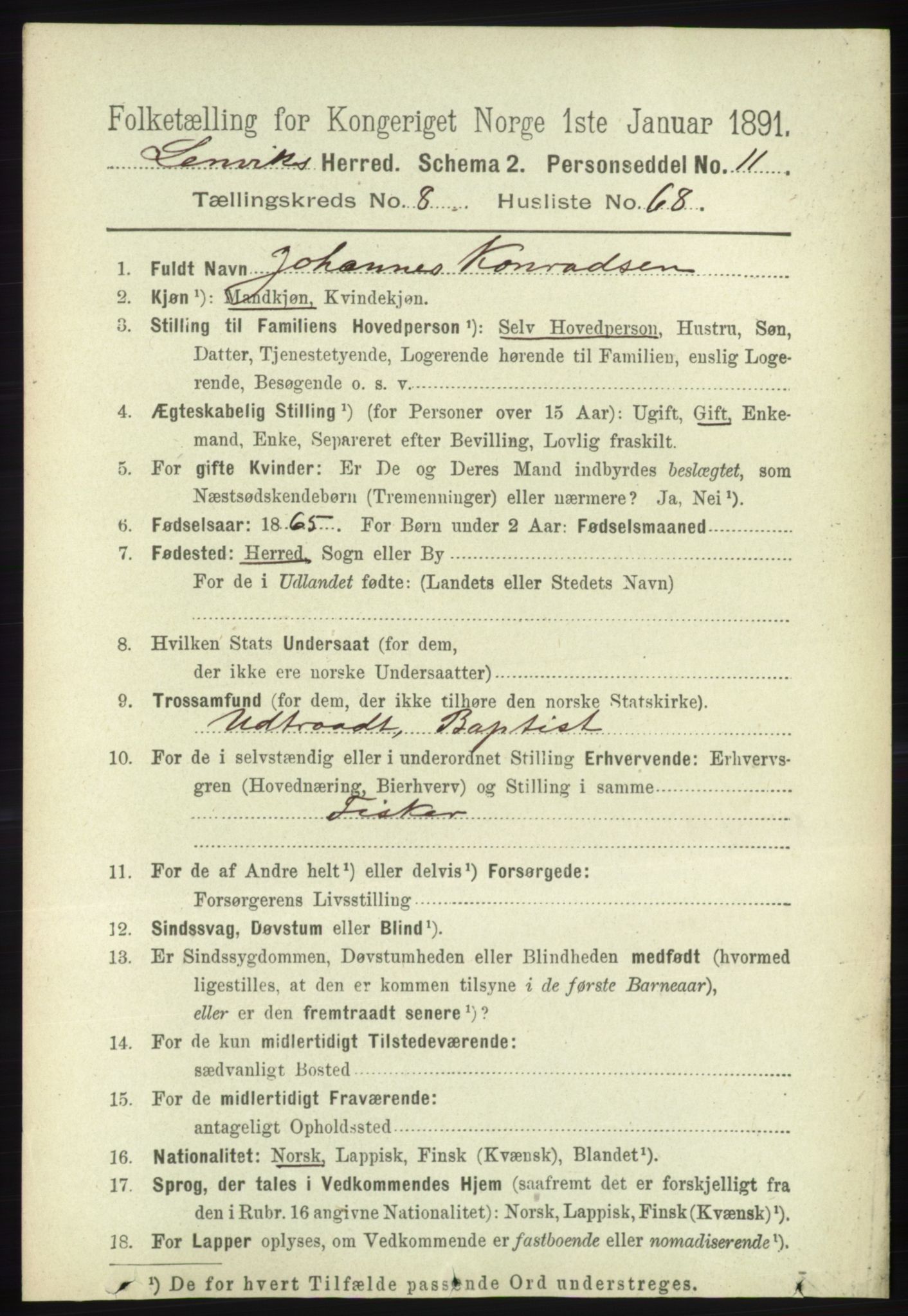 RA, 1891 census for 1931 Lenvik, 1891, p. 4854