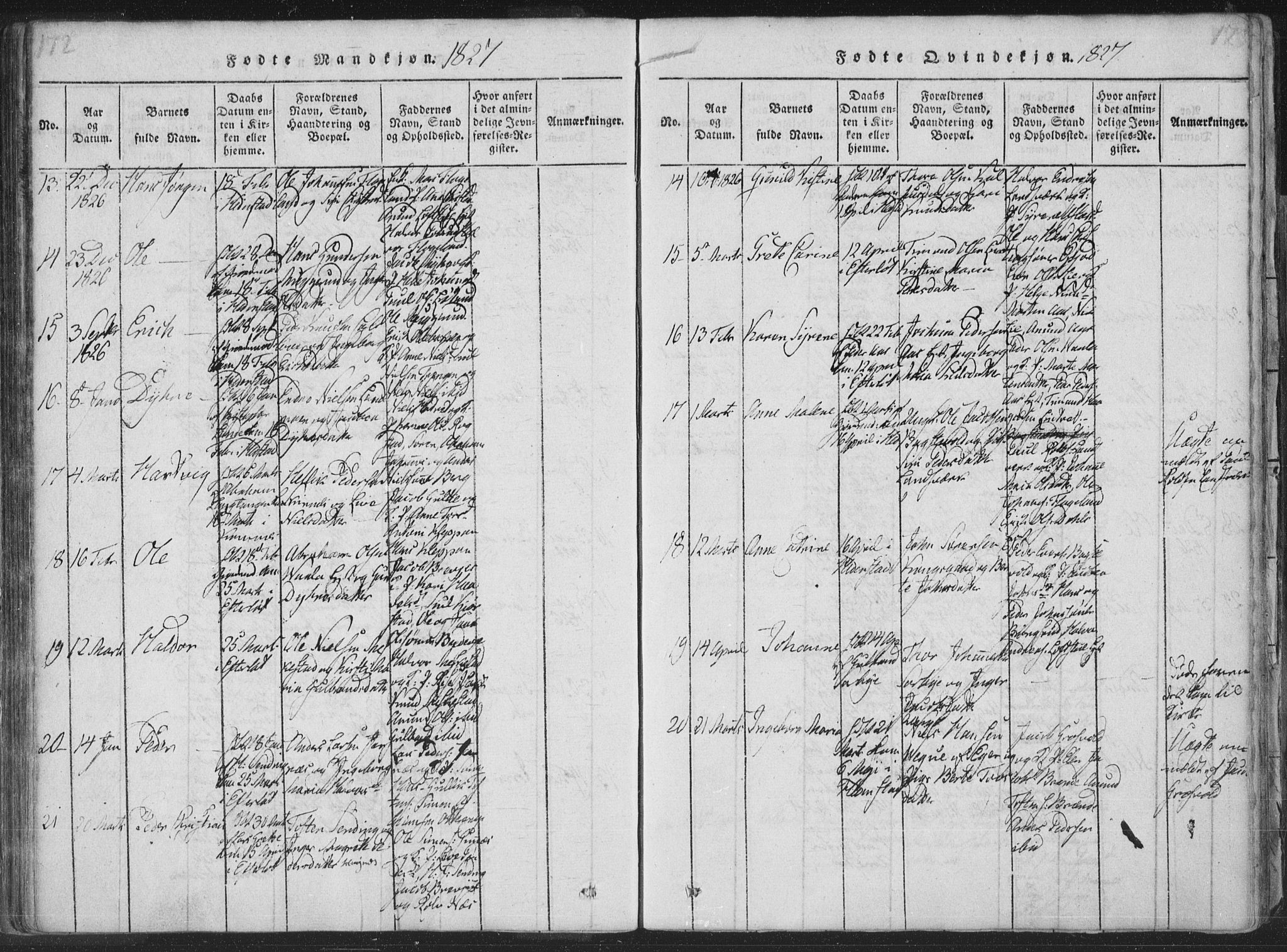 Sandsvær kirkebøker, AV/SAKO-A-244/F/Fa/L0004: Parish register (official) no. I 4, 1817-1839, p. 172-173