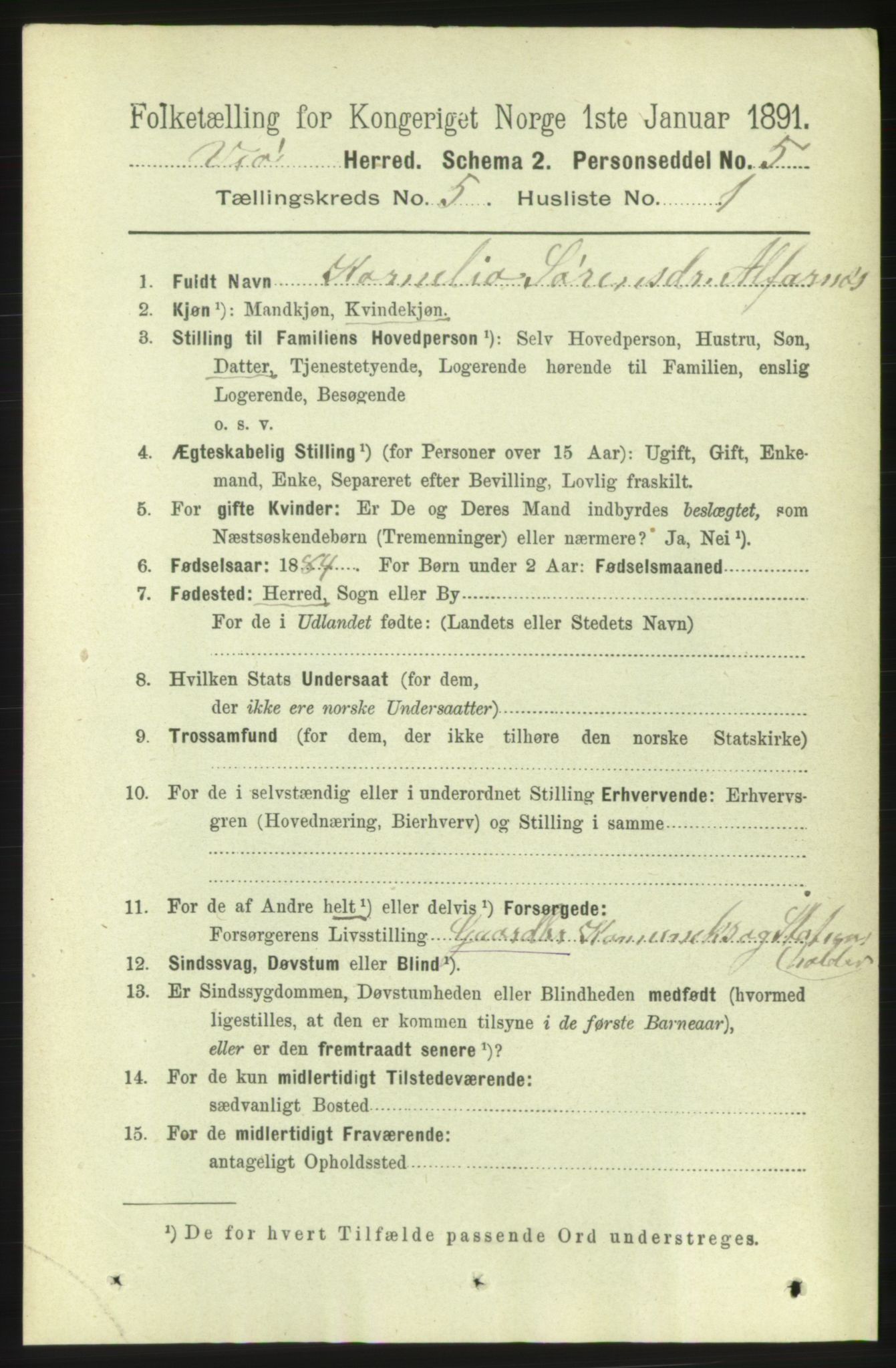 RA, 1891 census for 1541 Veøy, 1891, p. 2487