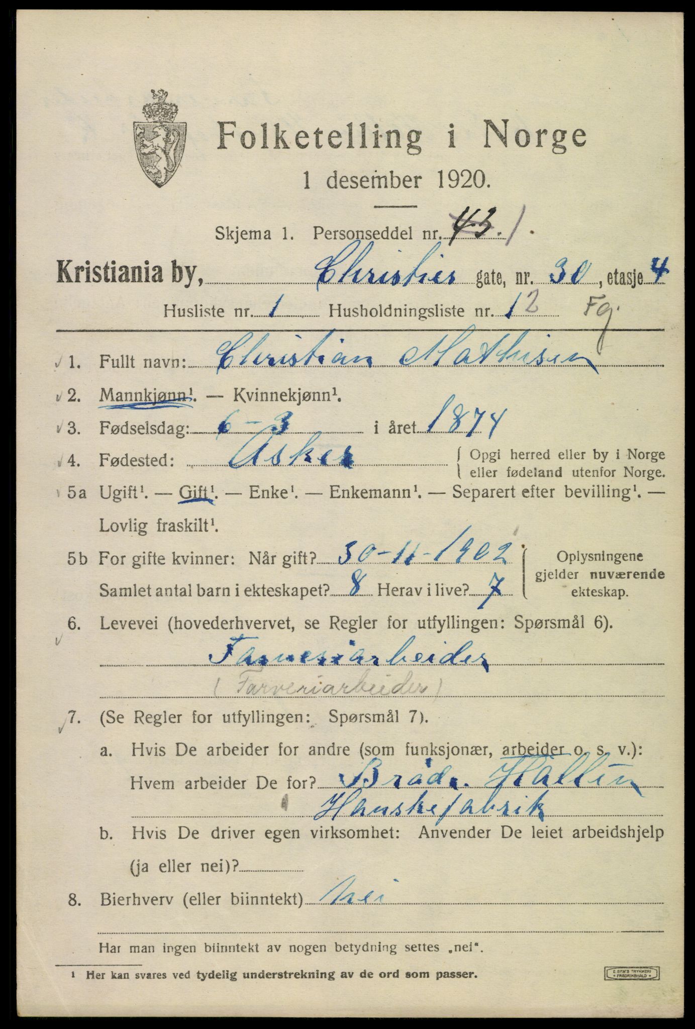 SAO, 1920 census for Kristiania, 1920, p. 186159