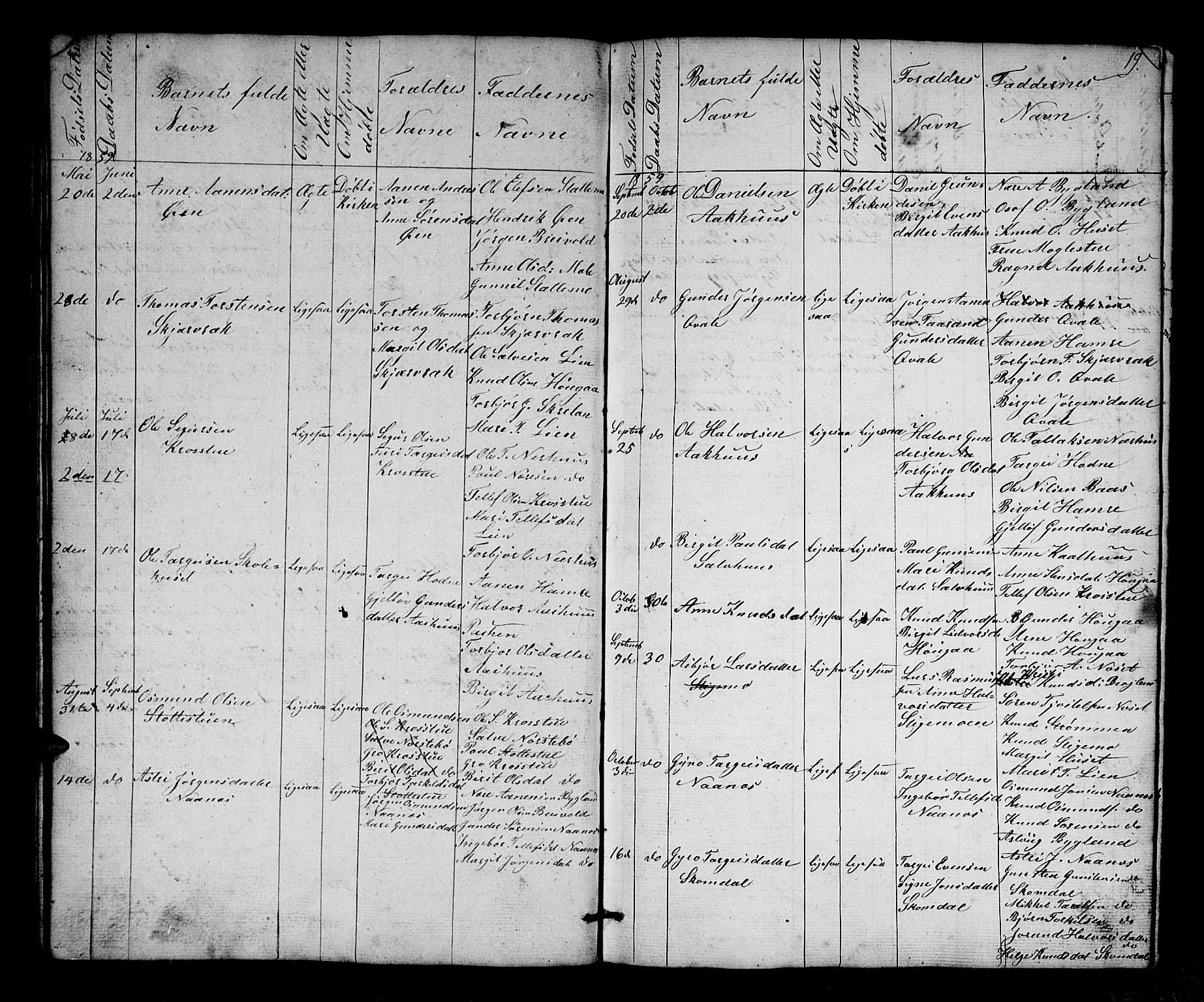 Bygland sokneprestkontor, AV/SAK-1111-0006/F/Fb/Fbb/L0002: Parish register (copy) no. B 2, 1848-1886, p. 19