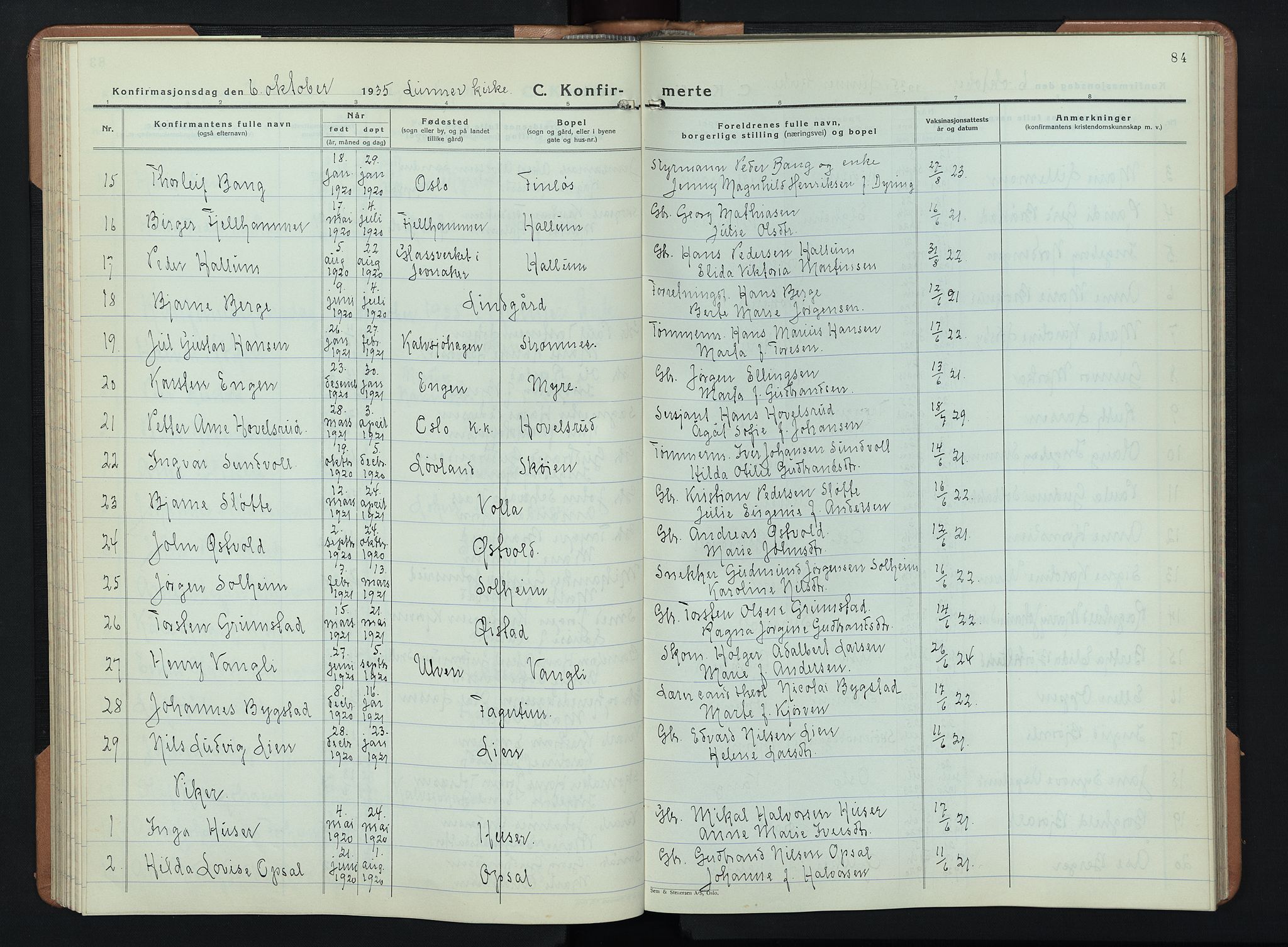 Lunner prestekontor, SAH/PREST-118/H/Ha/Hab/L0003: Parish register (copy) no. 3, 1933-1945, p. 84