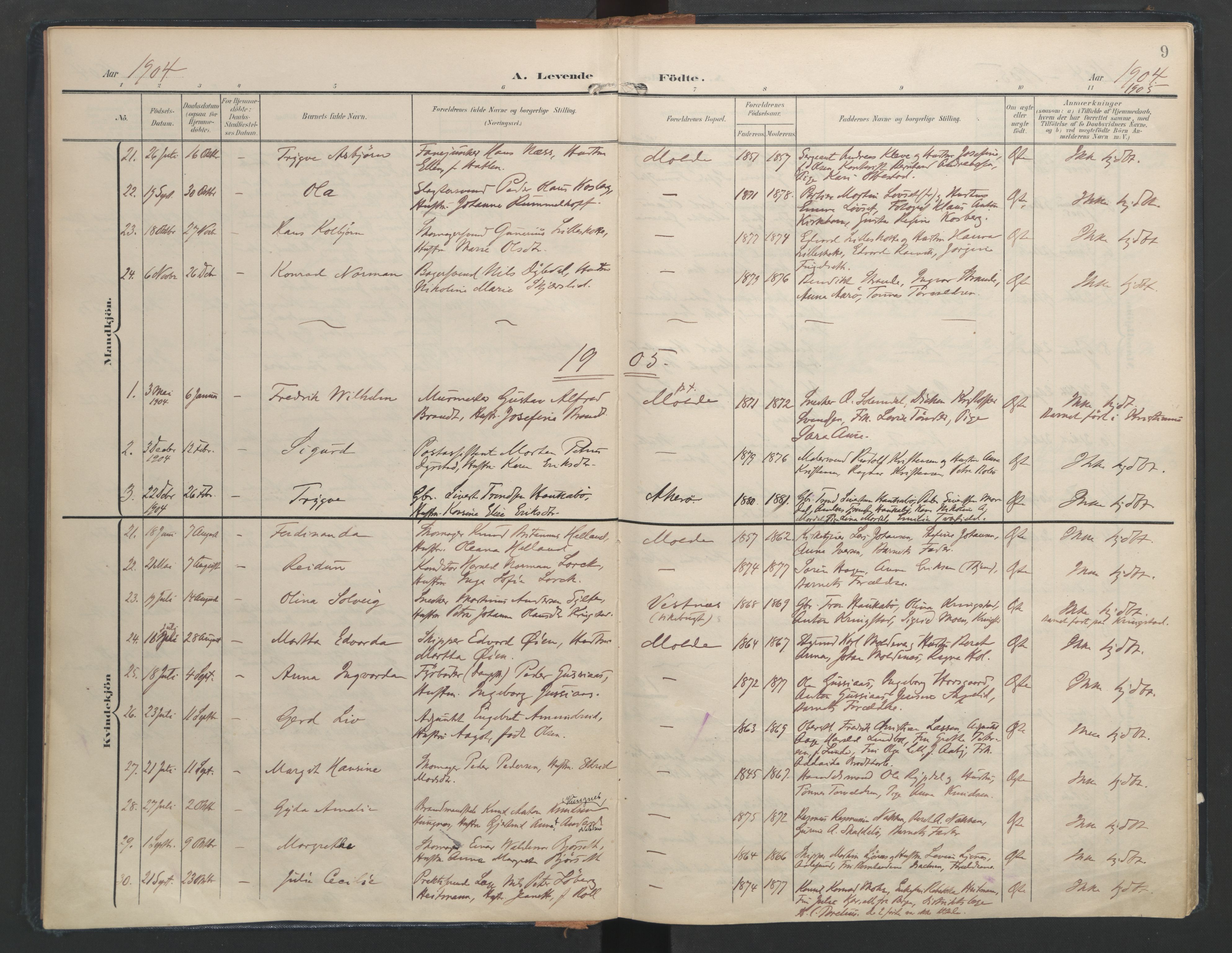 Ministerialprotokoller, klokkerbøker og fødselsregistre - Møre og Romsdal, SAT/A-1454/558/L0693: Parish register (official) no. 558A07, 1903-1917, p. 9