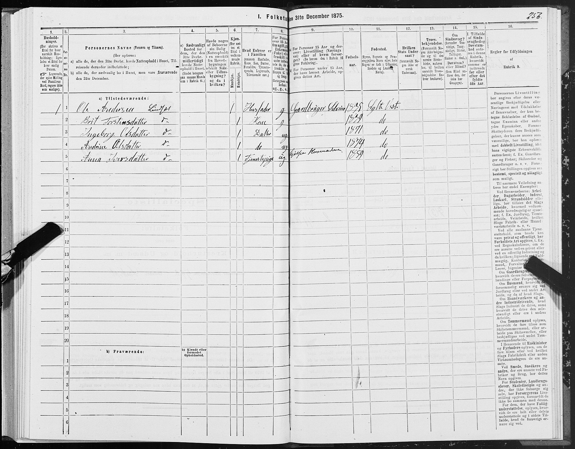 SAT, 1875 census for 1535P Vestnes, 1875, p. 1256