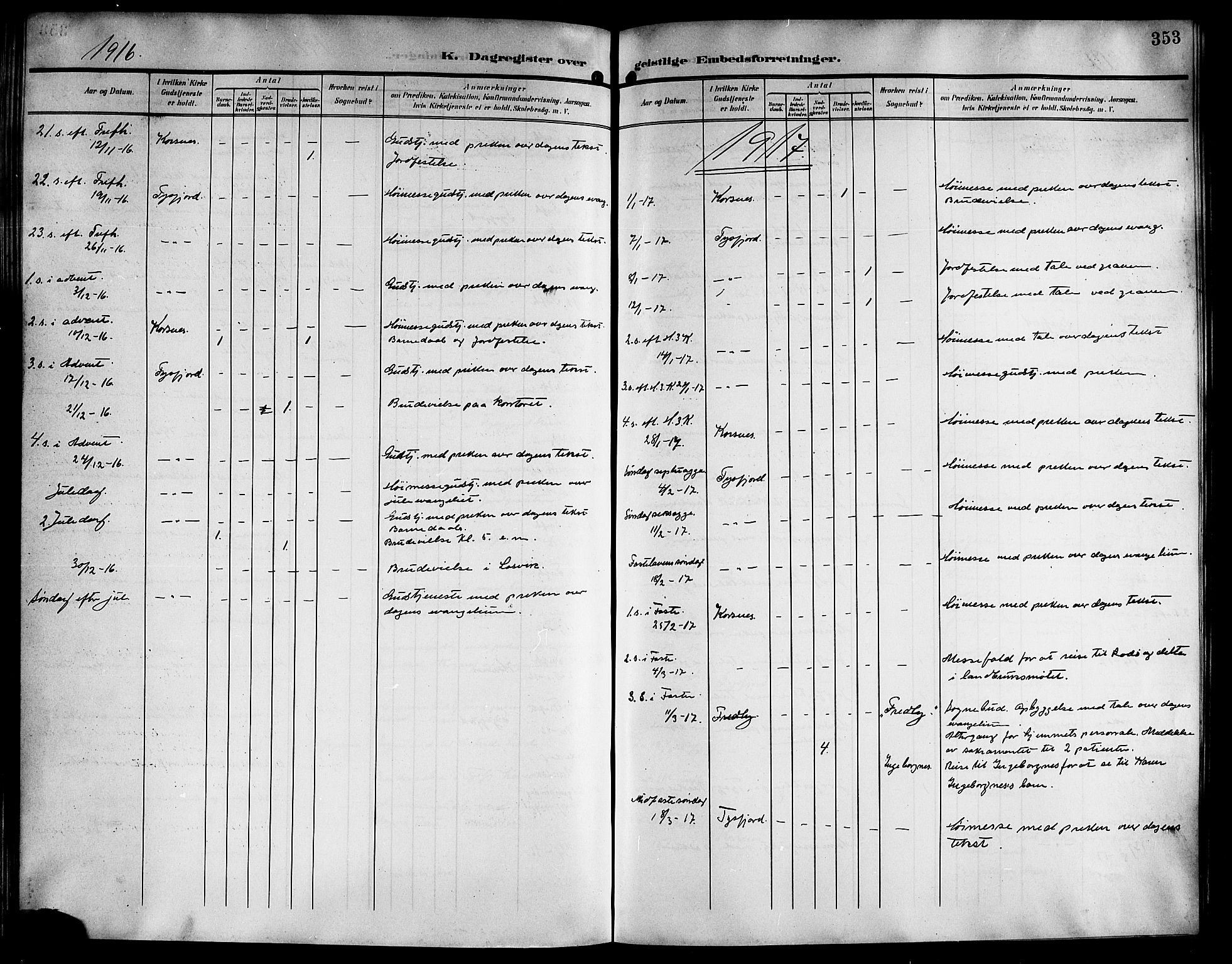 Ministerialprotokoller, klokkerbøker og fødselsregistre - Nordland, AV/SAT-A-1459/861/L0877: Parish register (copy) no. 861C03, 1903-1919, p. 353