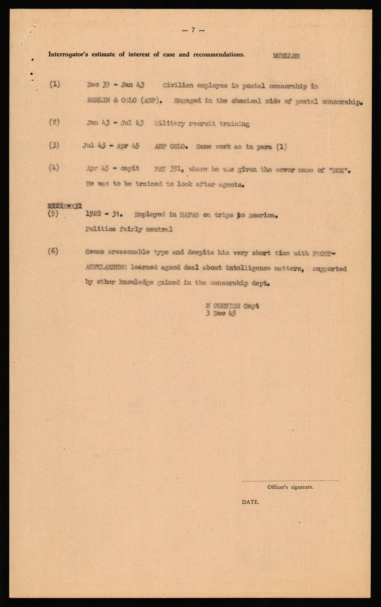 Forsvaret, Forsvarets overkommando II, AV/RA-RAFA-3915/D/Db/L0023: CI Questionaires. Tyske okkupasjonsstyrker i Norge. Tyskere., 1945-1946, p. 242