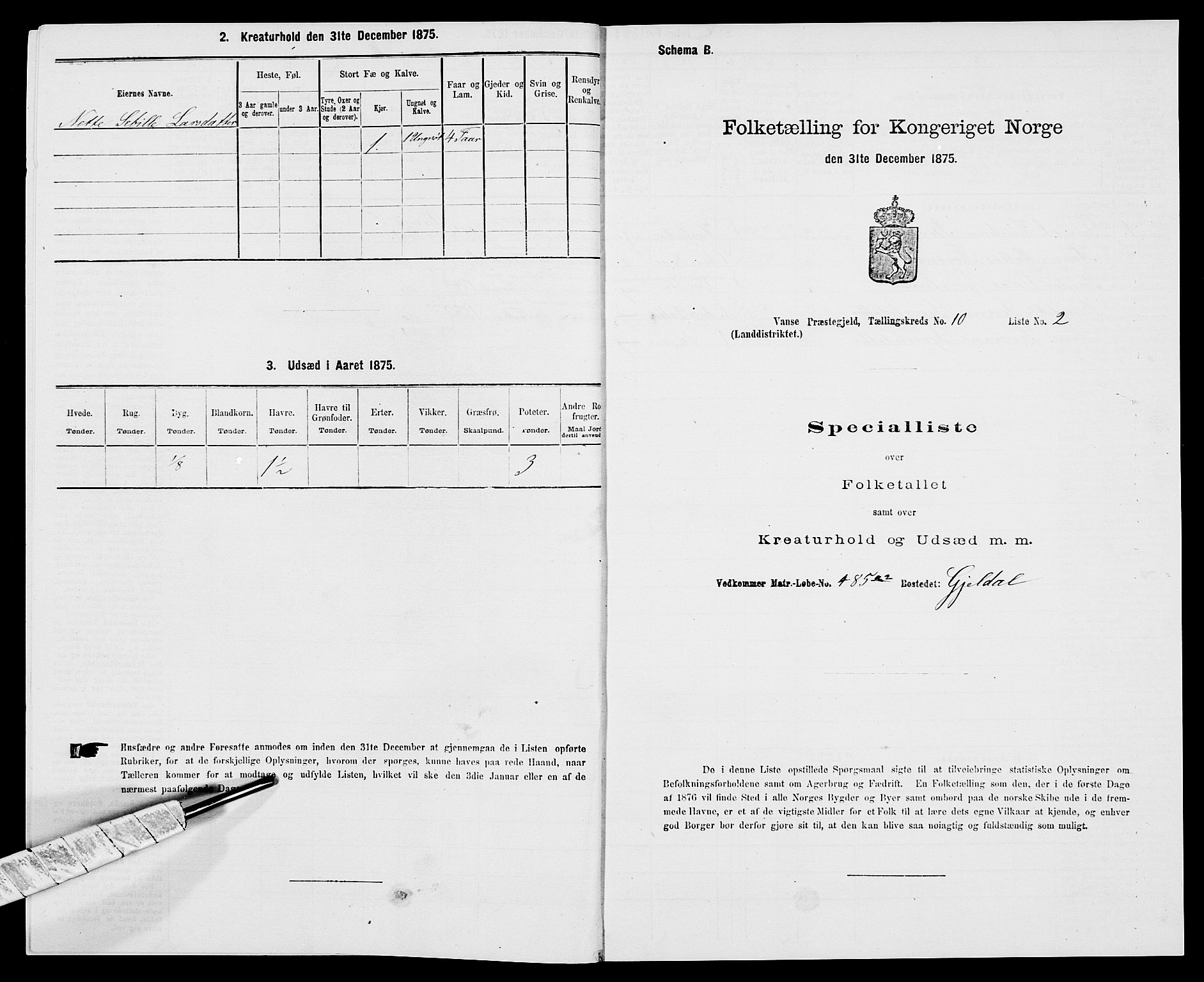 SAK, 1875 census for 1041L Vanse/Vanse og Farsund, 1875, p. 1893