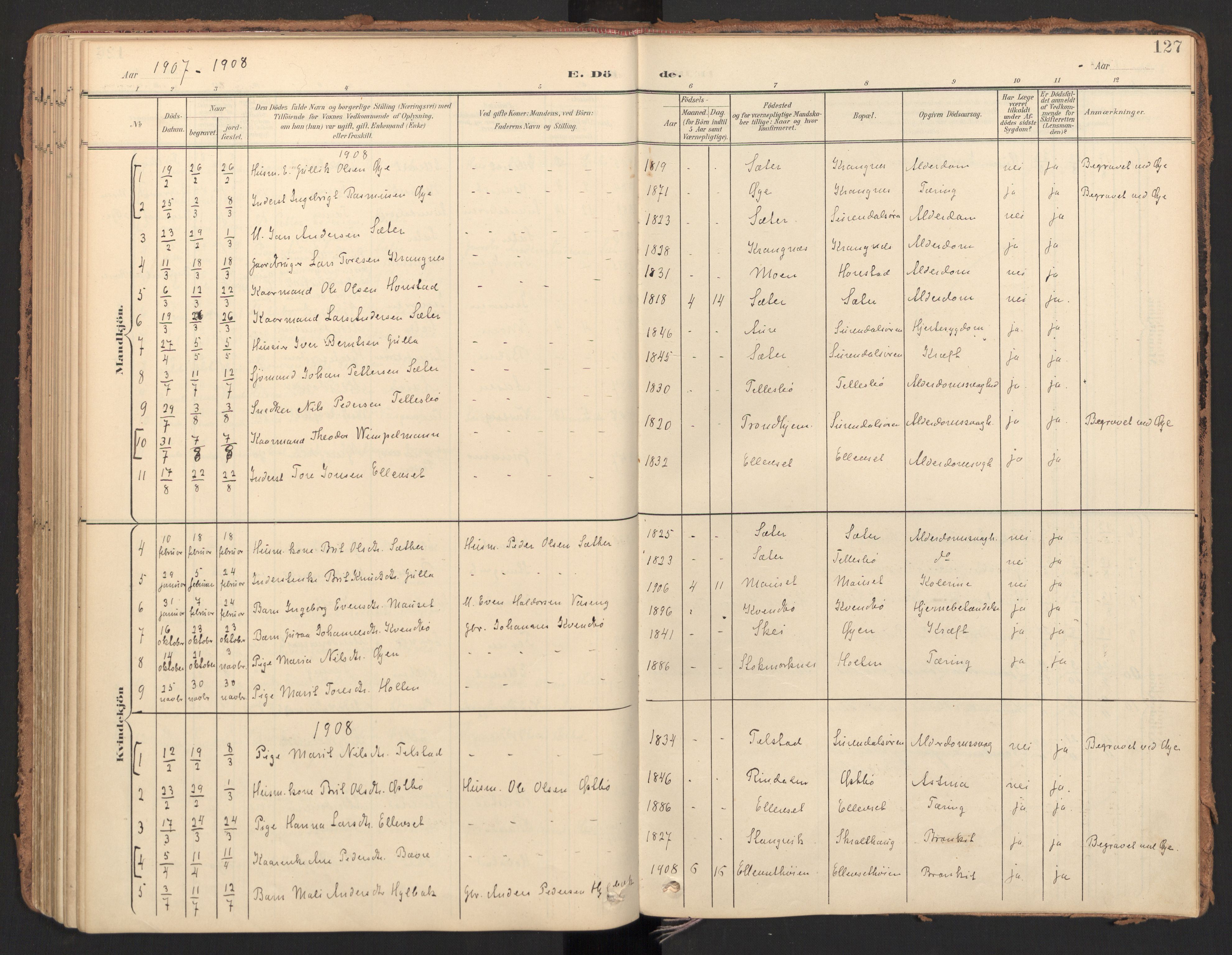 Ministerialprotokoller, klokkerbøker og fødselsregistre - Møre og Romsdal, SAT/A-1454/596/L1057: Parish register (official) no. 596A02, 1900-1917, p. 127