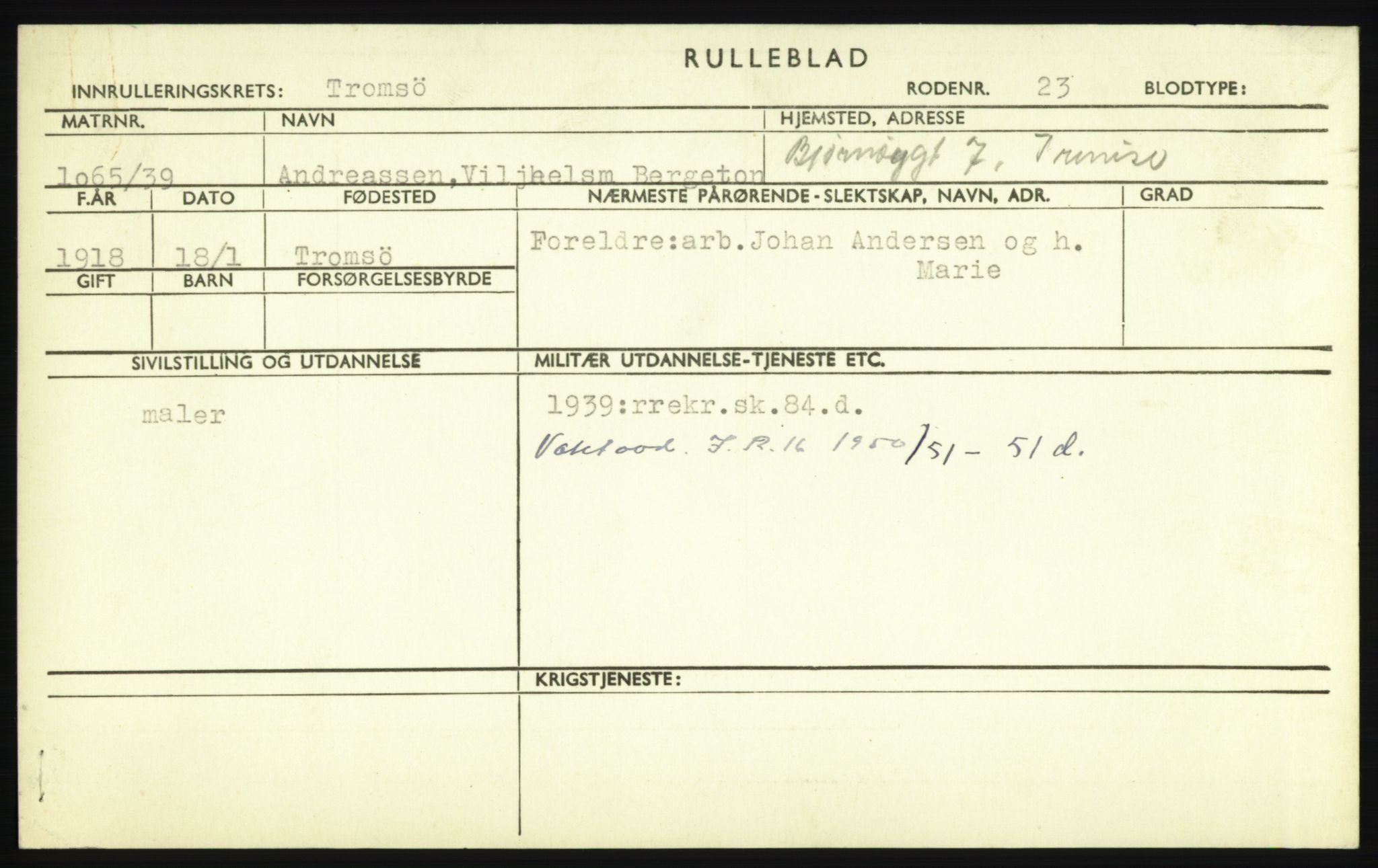 Forsvaret, Troms infanteriregiment nr. 16, AV/RA-RAFA-3146/P/Pa/L0023: Rulleblad for regimentets menige mannskaper, årsklasse 1939, 1939, p. 53