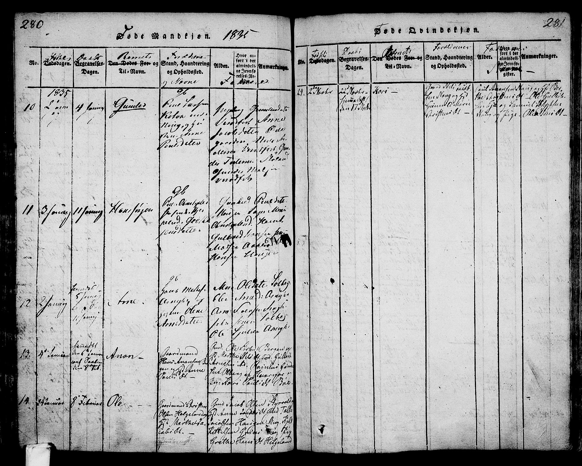 Lardal kirkebøker, AV/SAKO-A-350/F/Fa/L0005: Parish register (official) no. I 5, 1814-1835, p. 280-281