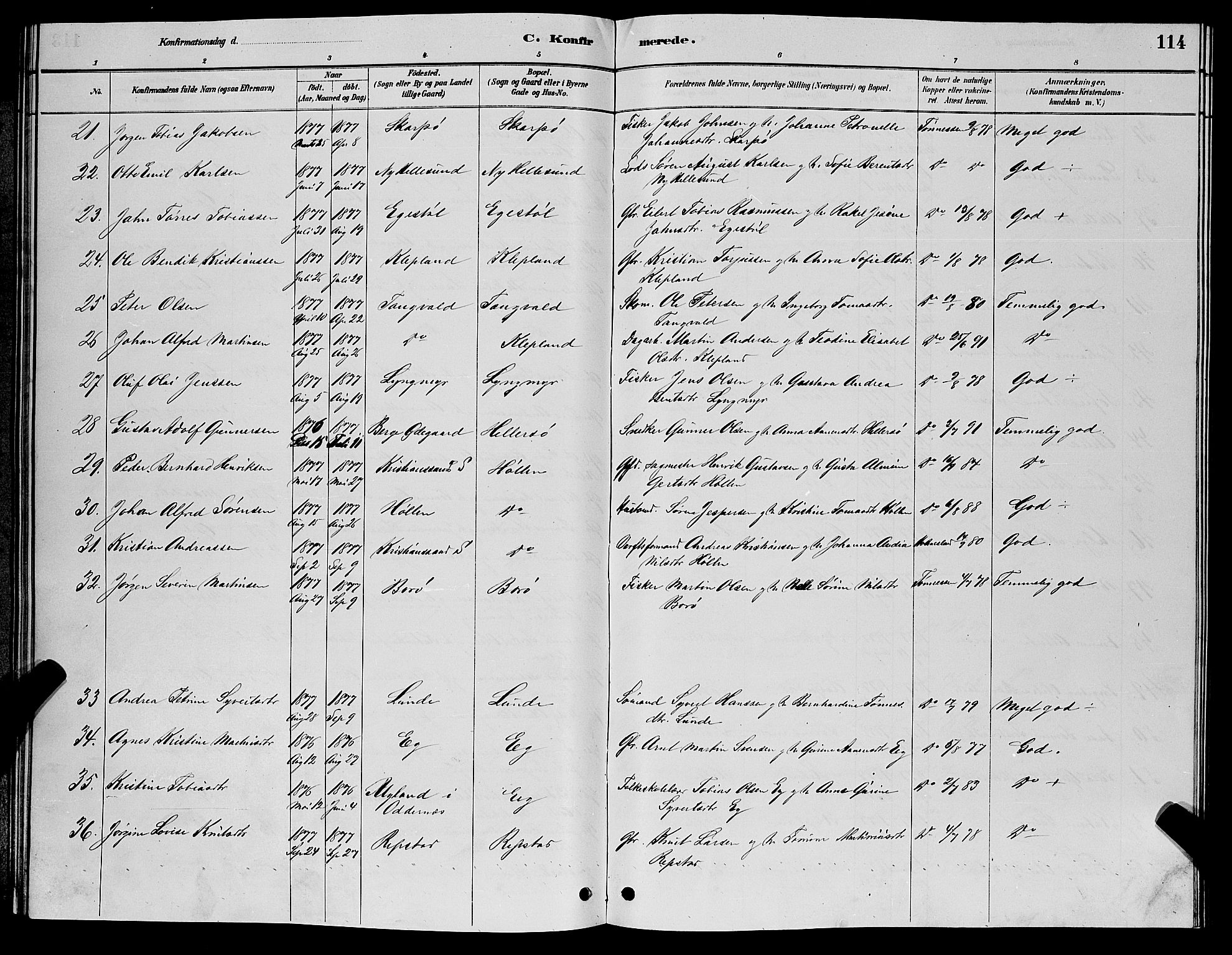 Søgne sokneprestkontor, SAK/1111-0037/F/Fb/Fbb/L0005: Parish register (copy) no. B 5, 1884-1891, p. 114