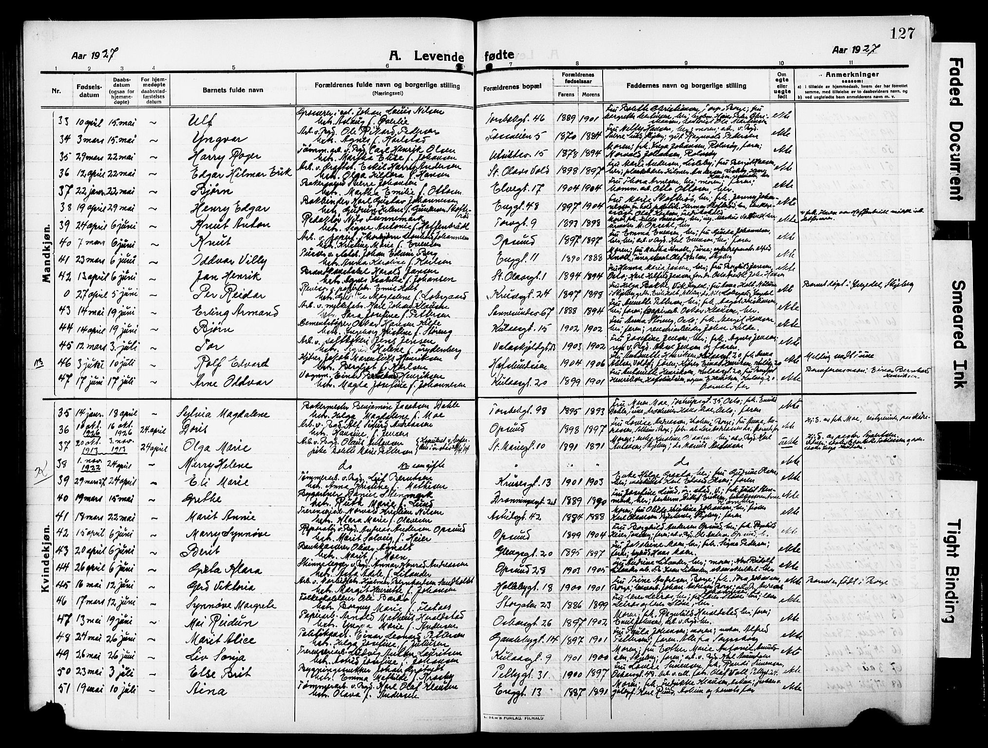 Sarpsborg prestekontor Kirkebøker, AV/SAO-A-2006/G/Ga/L0002: Parish register (copy) no. 2, 1912-1931, p. 127