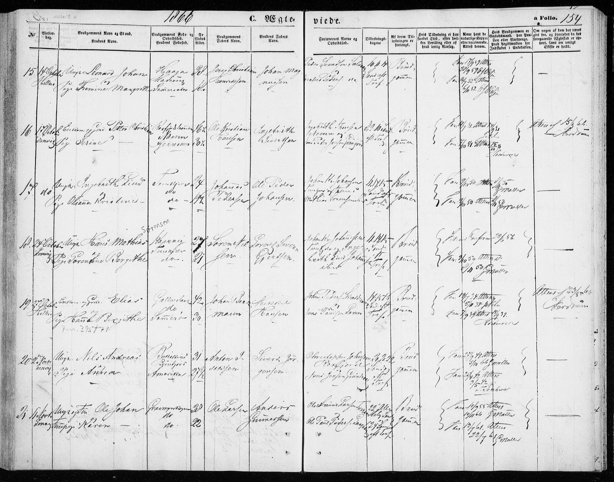 Lenvik sokneprestembete, SATØ/S-1310/H/Ha/Haa/L0009kirke: Parish register (official) no. 9, 1866-1873, p. 154