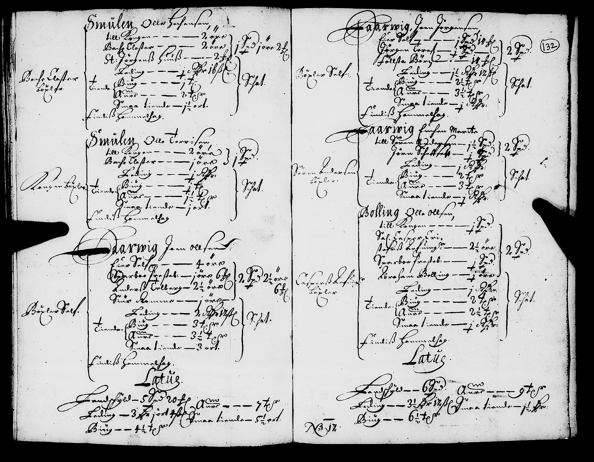 Rentekammeret inntil 1814, Realistisk ordnet avdeling, RA/EA-4070/N/Nb/Nba/L0055: Inderøy len, 1668, p. 131b-132a