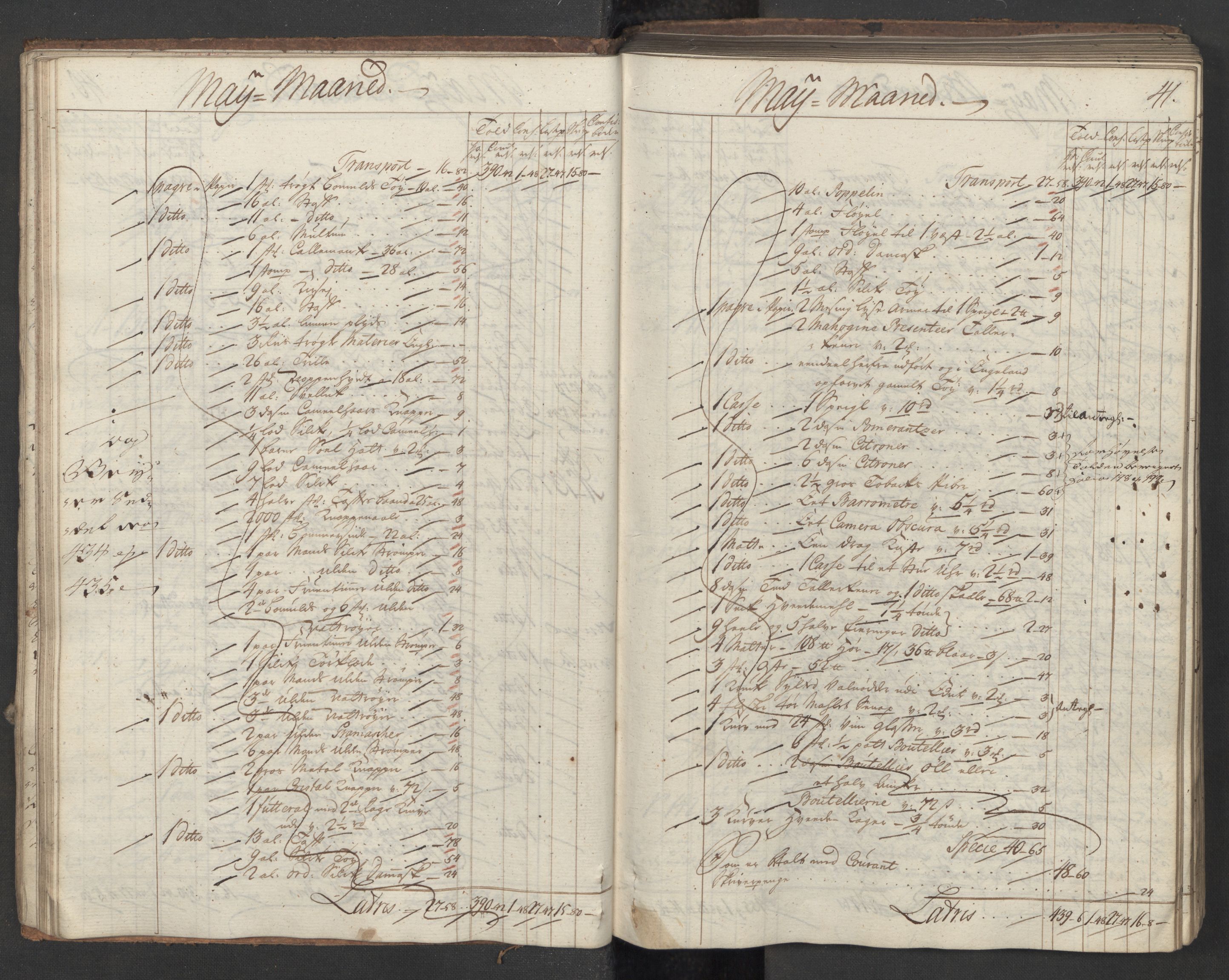 Generaltollkammeret, tollregnskaper, AV/RA-EA-5490/R12/L0028/0001: Tollregnskaper Langesund / Inngående hovedtollbok, 1756, p. 40b-41a