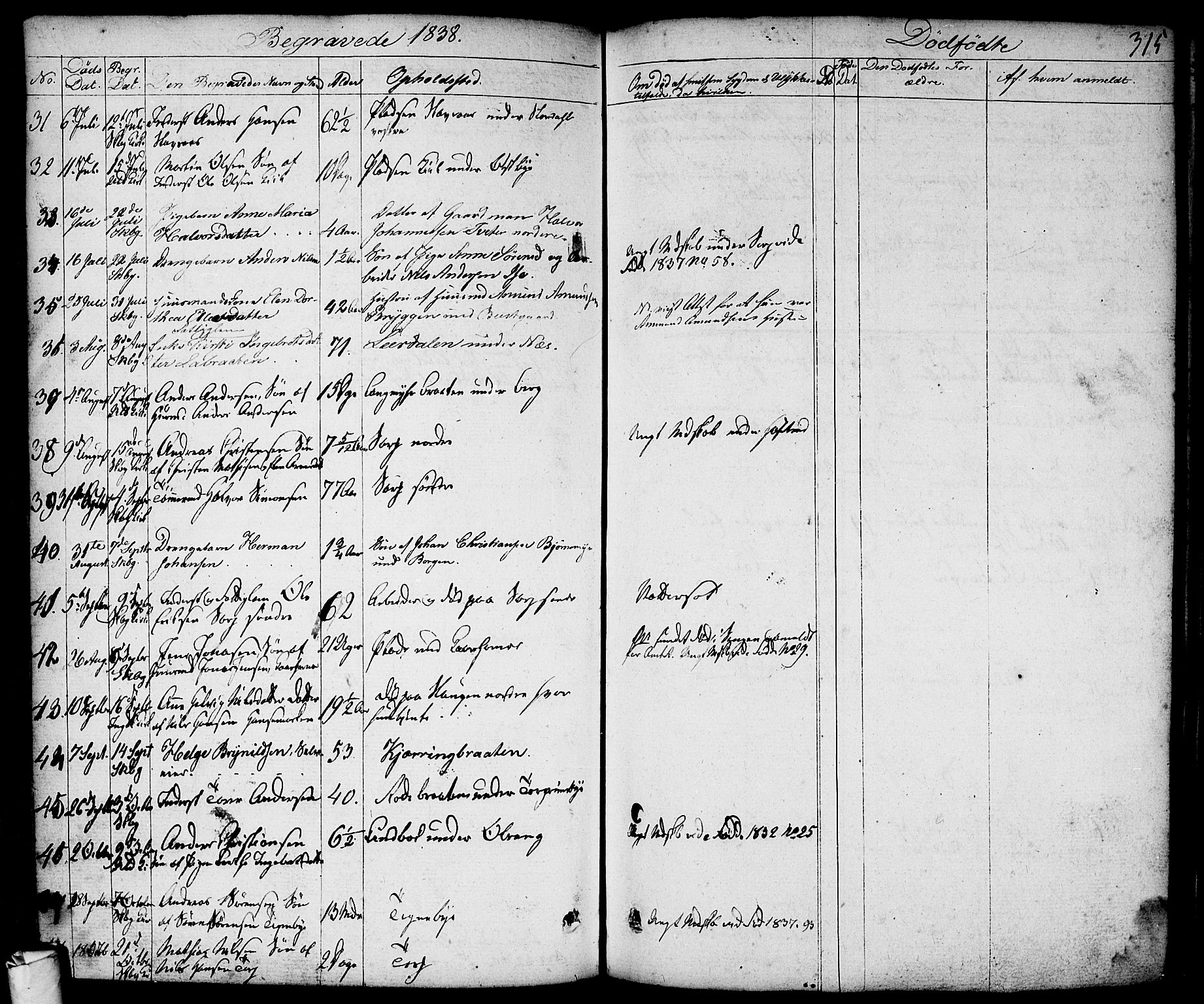 Skjeberg prestekontor Kirkebøker, AV/SAO-A-10923/F/Fa/L0005: Parish register (official) no. I 5, 1830-1845, p. 315