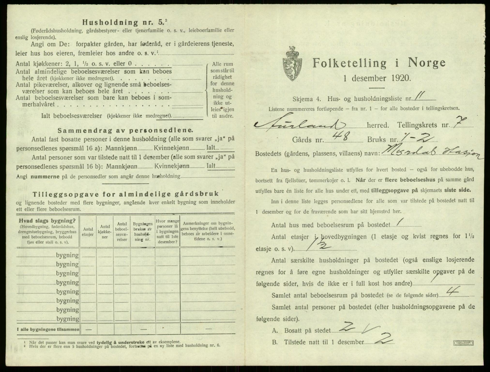 SAB, 1920 census for Aurland, 1920, p. 581