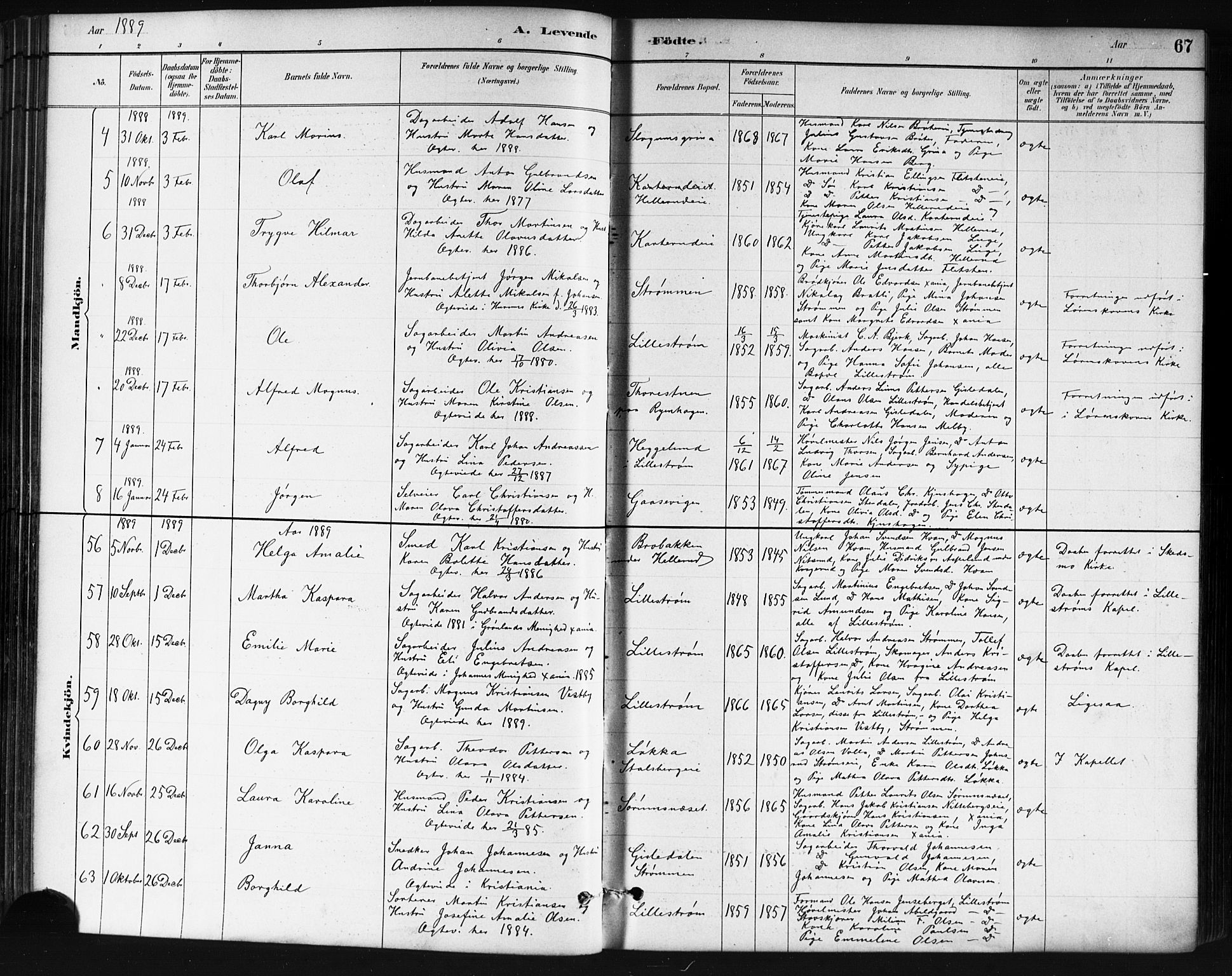 Skedsmo prestekontor Kirkebøker, SAO/A-10033a/G/Ga/L0004: Parish register (copy) no. I 4, 1883-1895, p. 67