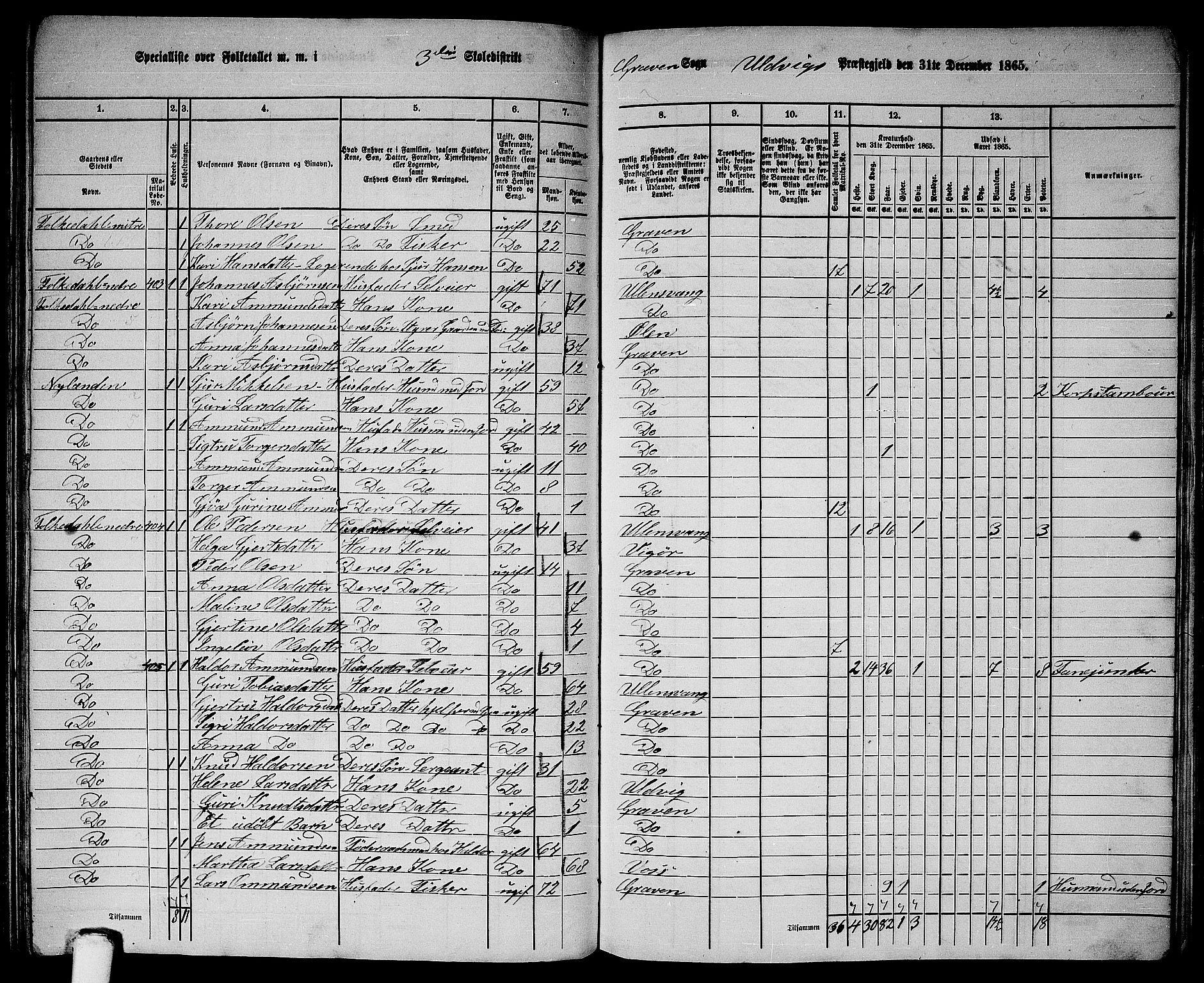 RA, 1865 census for Ulvik, 1865, p. 160