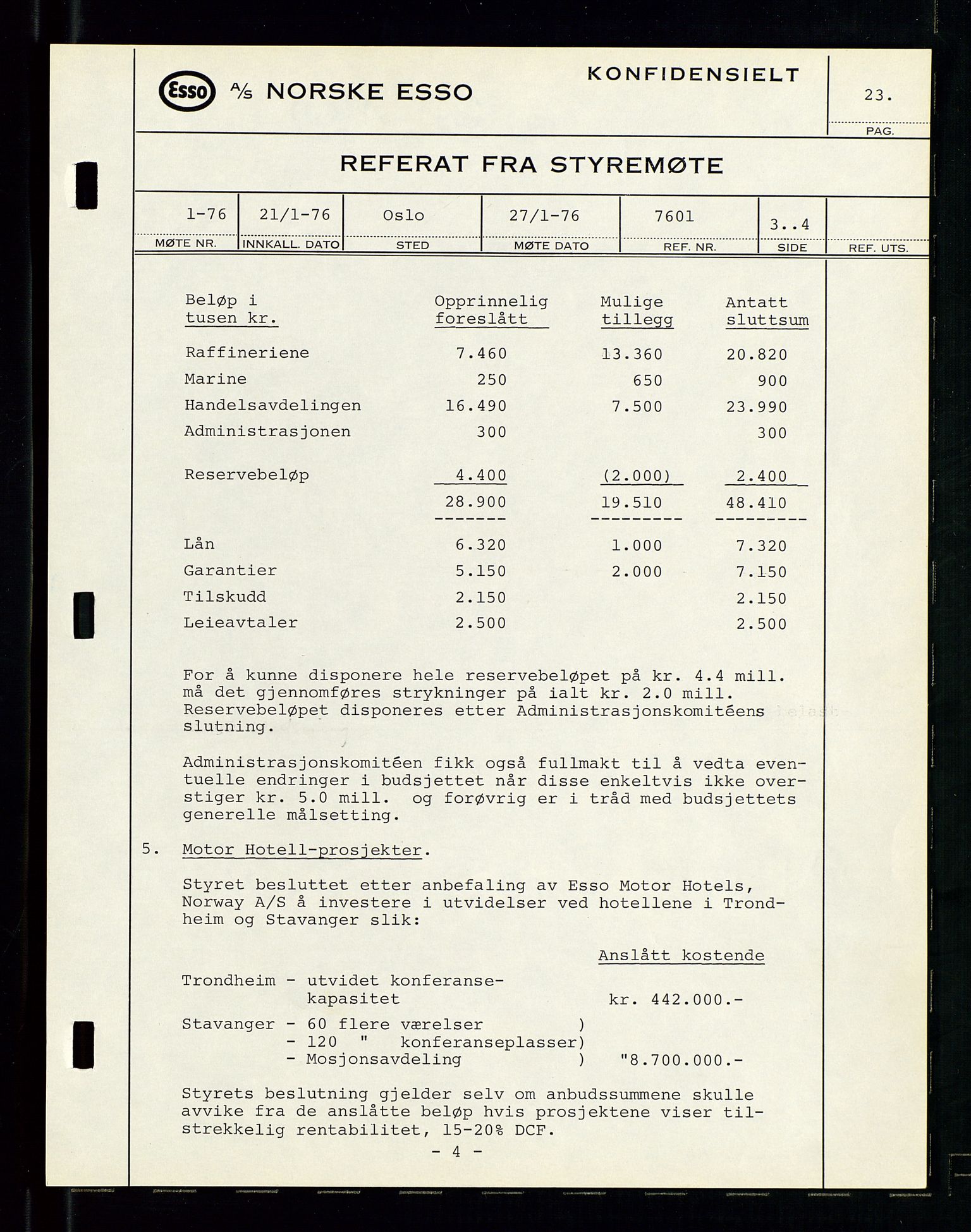 Pa 0982 - Esso Norge A/S, AV/SAST-A-100448/A/Aa/L0003/0003: Den administrerende direksjon Board minutes (styrereferater) og Bedriftforsamlingsprotokoll / Den administrerende direksjon Board minutes (styrereferater), 1975-1985, p. 23