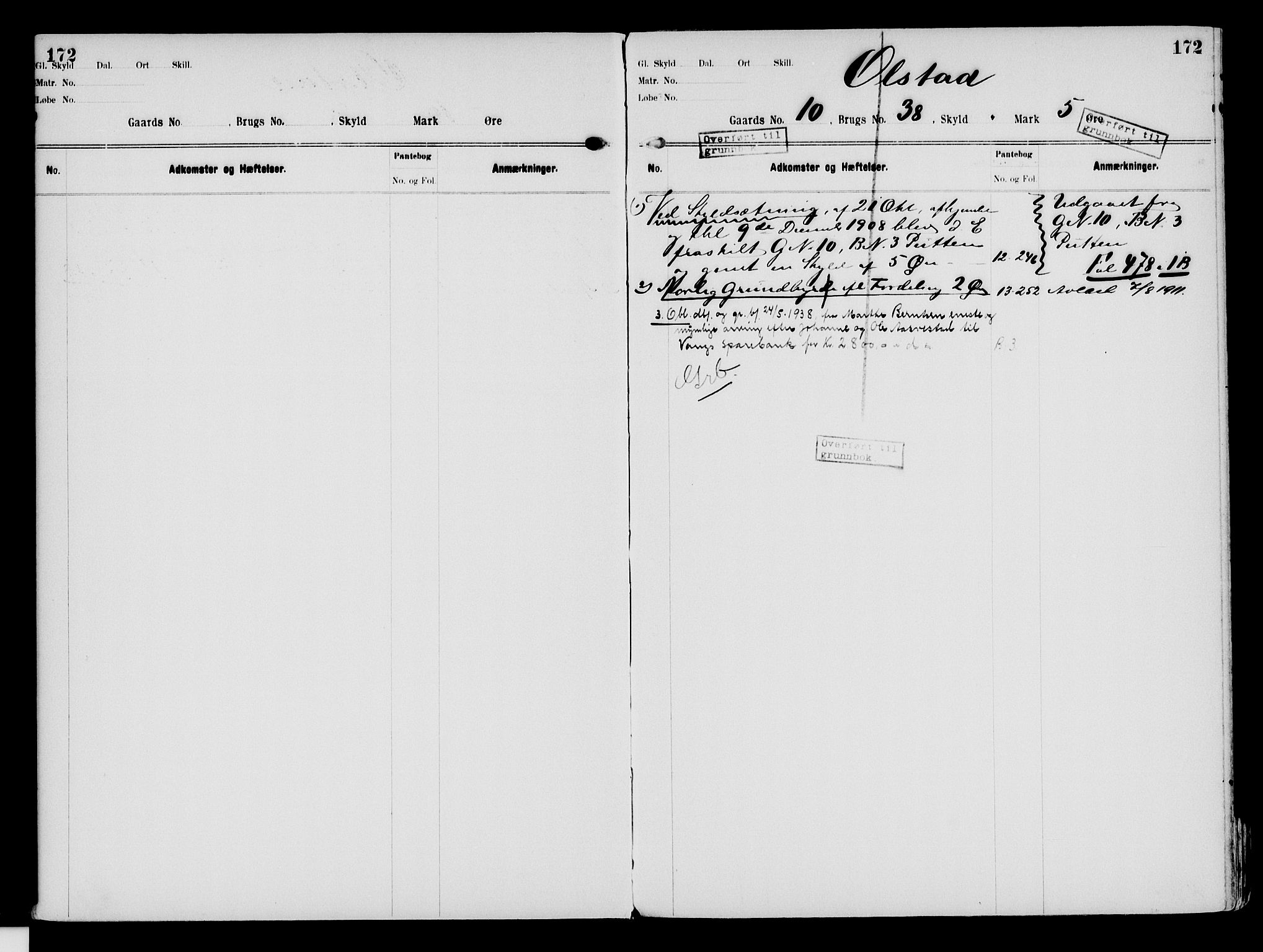 Nord-Hedmark sorenskriveri, SAH/TING-012/H/Ha/Had/Hade/L0003: Mortgage register no. 4.3, 1899-1940, p. 172