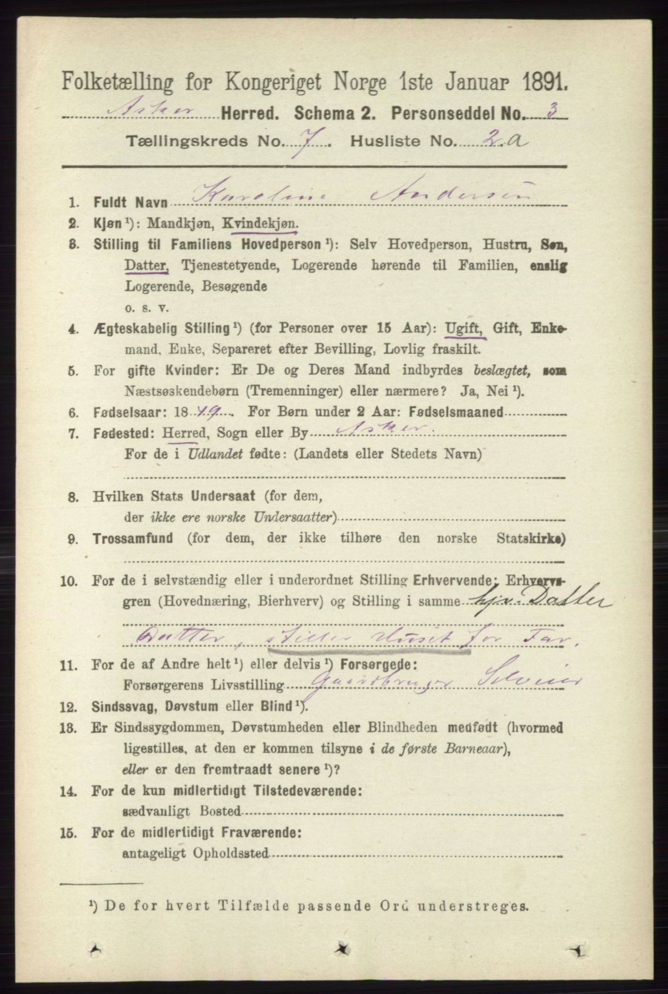 RA, 1891 census for 0220 Asker, 1891, p. 4555