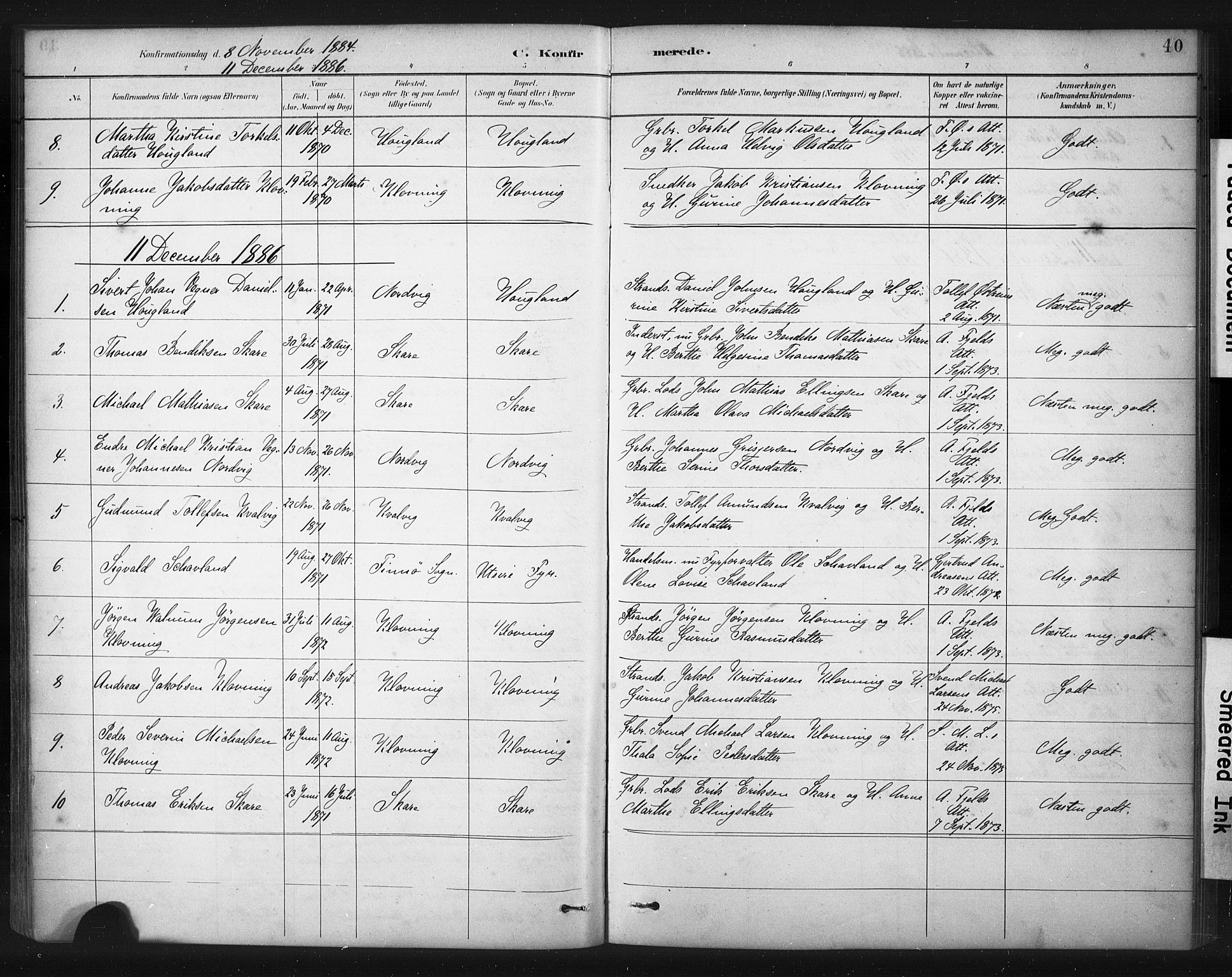 Torvastad sokneprestkontor, AV/SAST-A -101857/H/Ha/Haa/L0016: Parish register (official) no. A 15, 1883-1903, p. 40