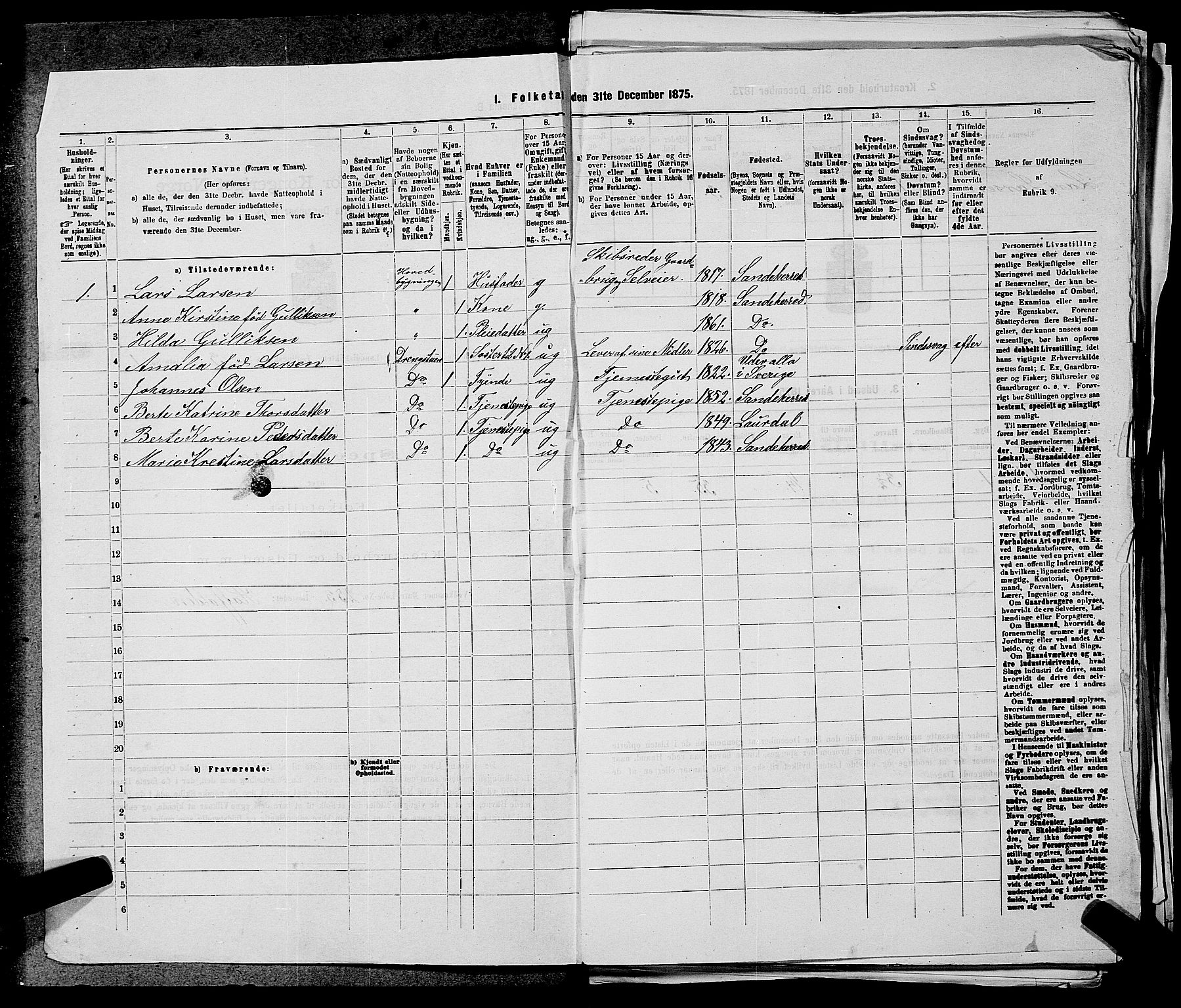 SAKO, 1875 census for 0724L Sandeherred/Sandeherred, 1875, p. 693