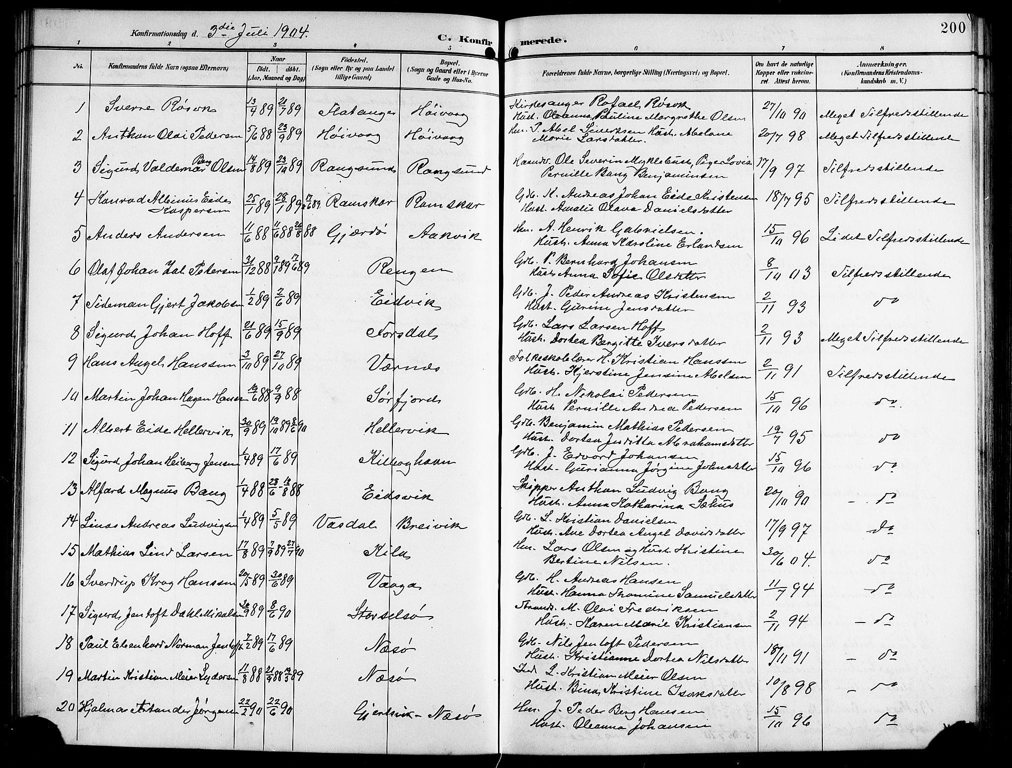 Ministerialprotokoller, klokkerbøker og fødselsregistre - Nordland, SAT/A-1459/841/L0621: Parish register (copy) no. 841C05, 1897-1923, p. 200