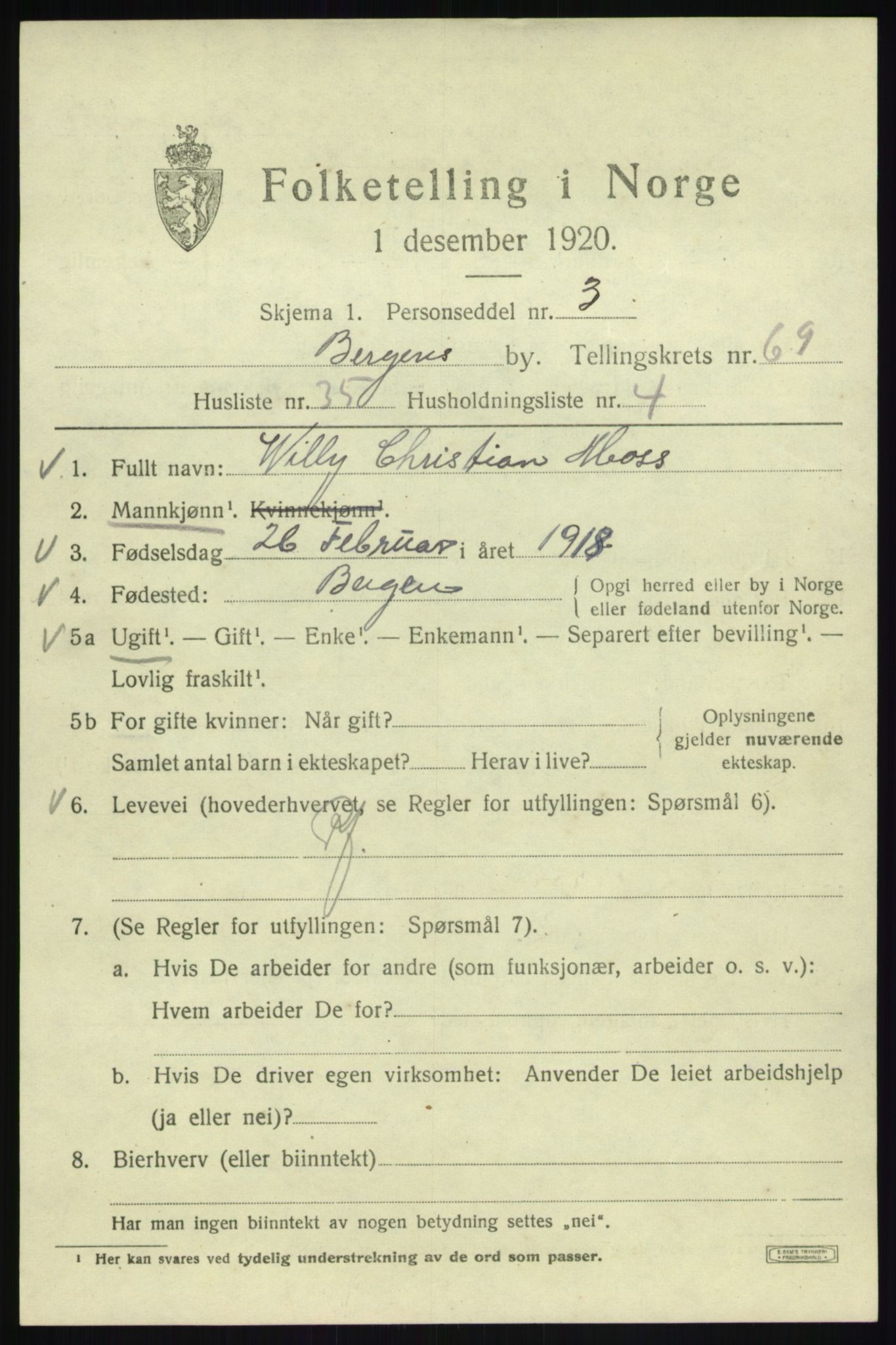 SAB, 1920 census for Bergen, 1920, p. 138607