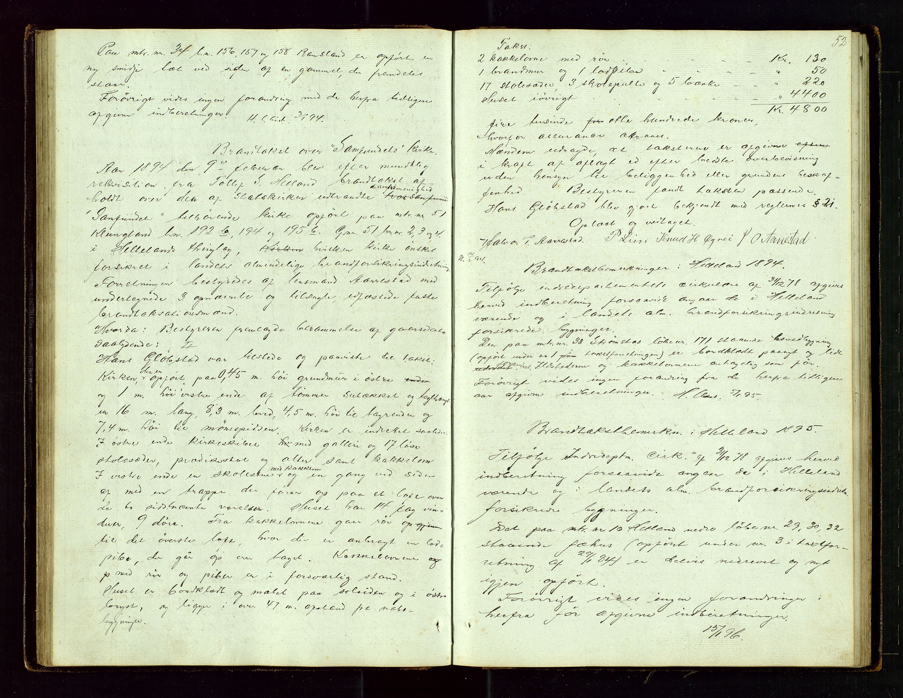 Helleland lensmannskontor, SAST/A-100209/Goa/L0001: "Brandtaxations-Protocol for Hetlands Thinglag", 1847-1920, p. 51b-52a