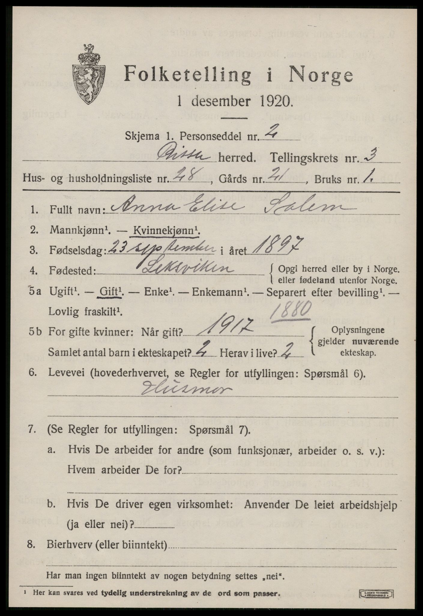 SAT, 1920 census for Rissa, 1920, p. 2867