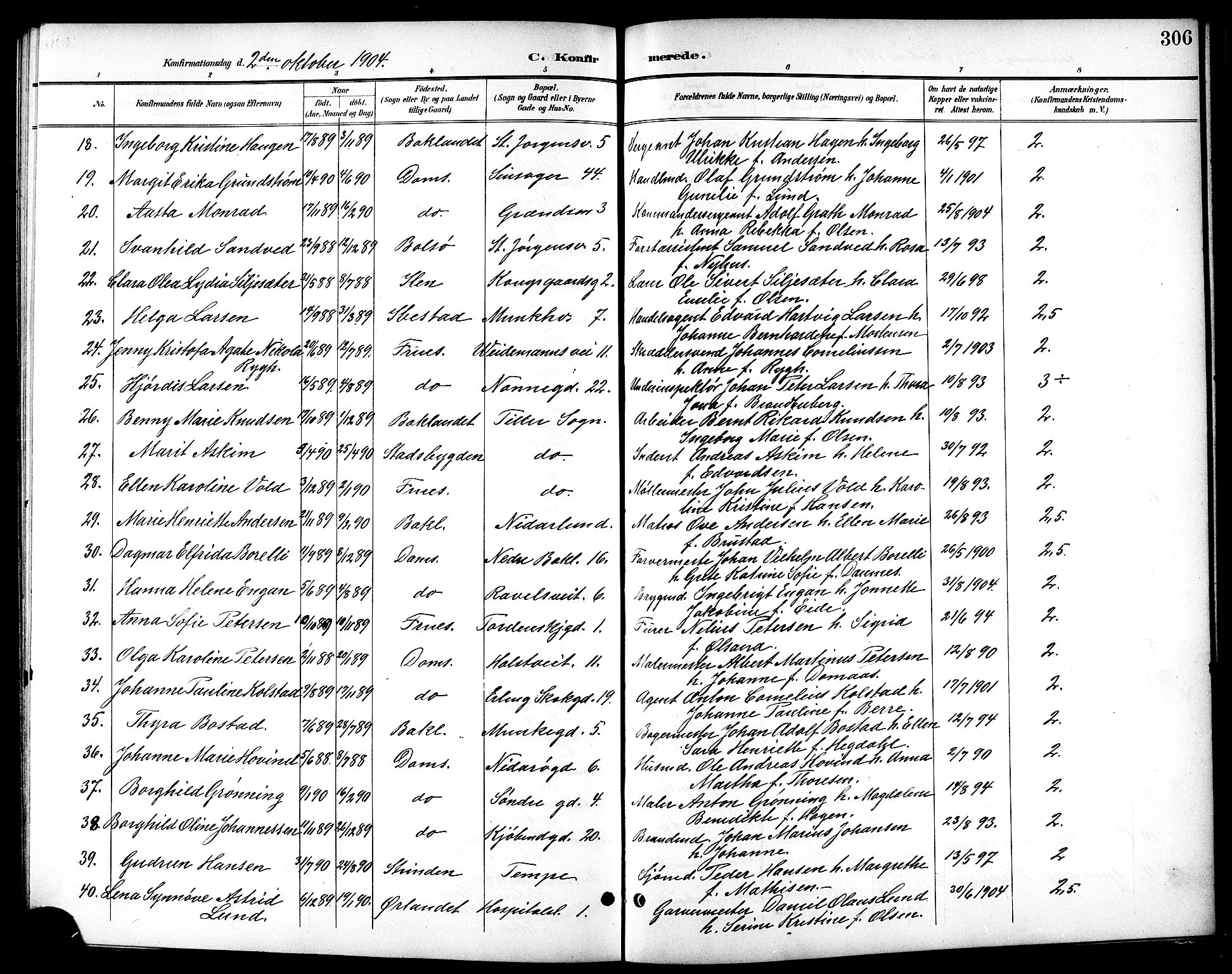 Ministerialprotokoller, klokkerbøker og fødselsregistre - Sør-Trøndelag, AV/SAT-A-1456/601/L0094: Parish register (copy) no. 601C12, 1898-1911, p. 306